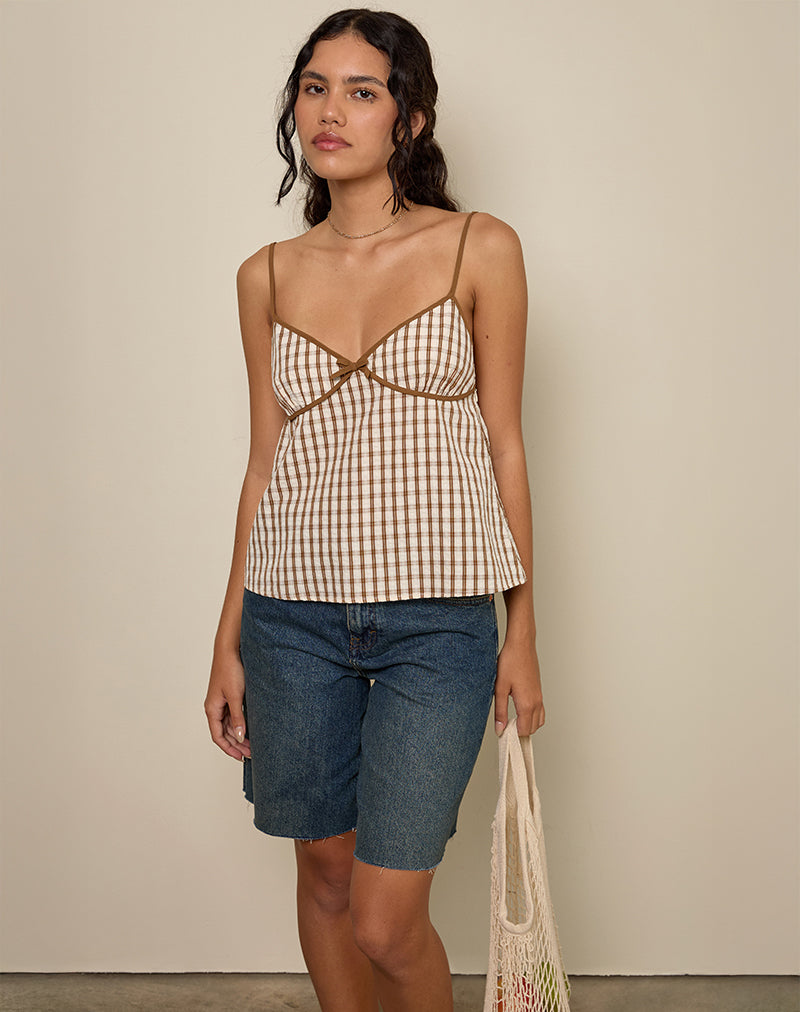 Milota Cami Top in Brown Check-Nico Sky