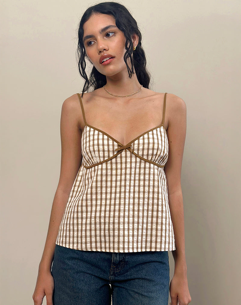 Milota Cami Top in Brown Check-Nico Sky