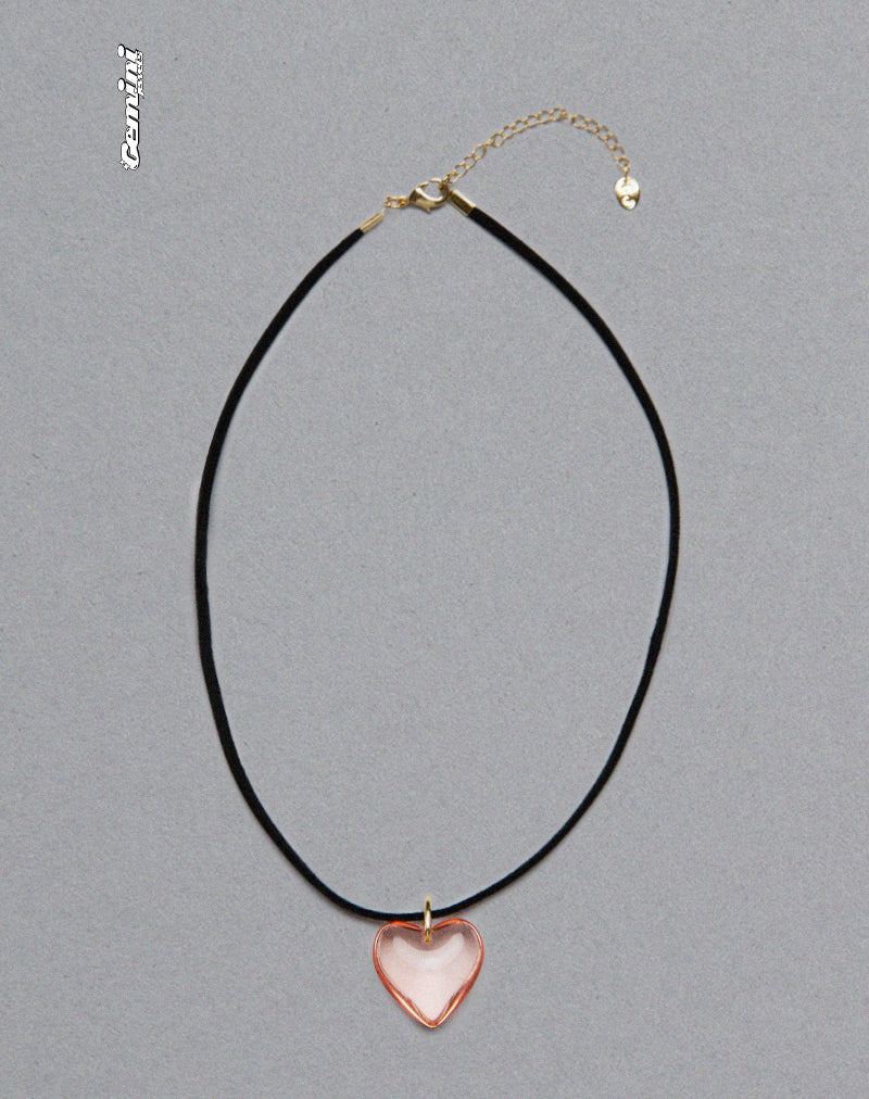 Mimi Pink Glass Heart Necklace-Nico Sky