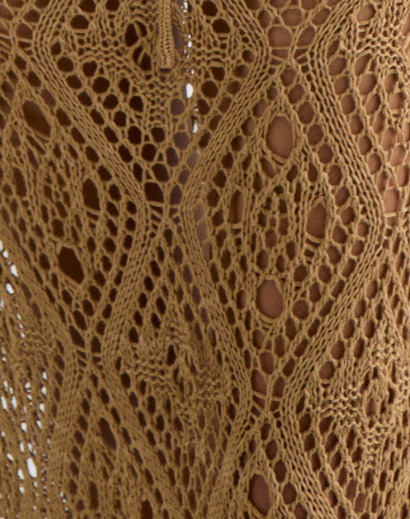 Diora Tie Front Skirt in Crochet Camel-Nico Sky