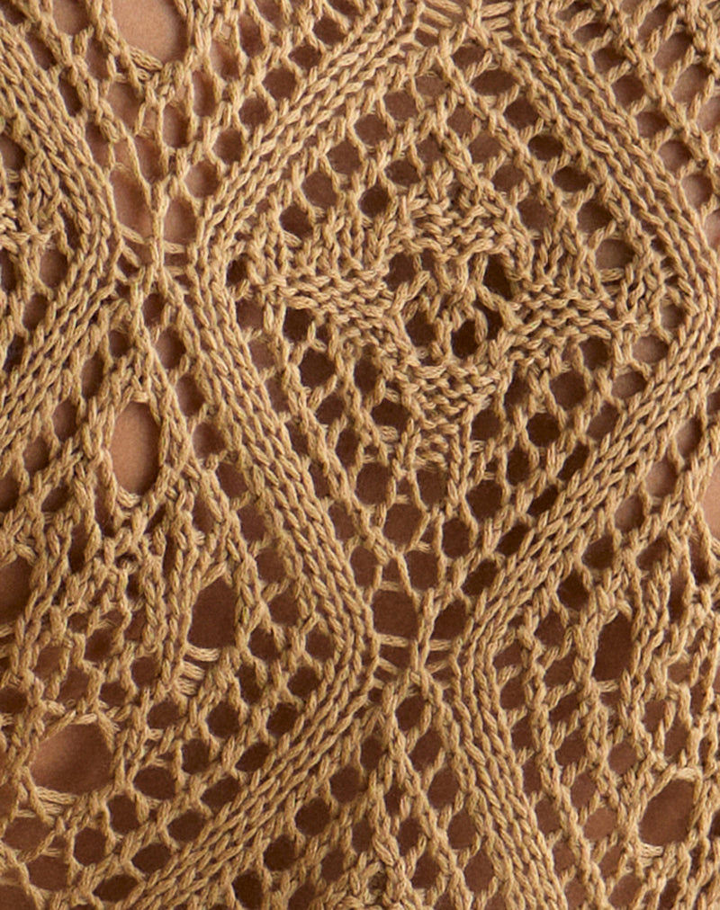 Mirea Grown On Sleeve Shrug Top in Crochet Camel-Nico Sky