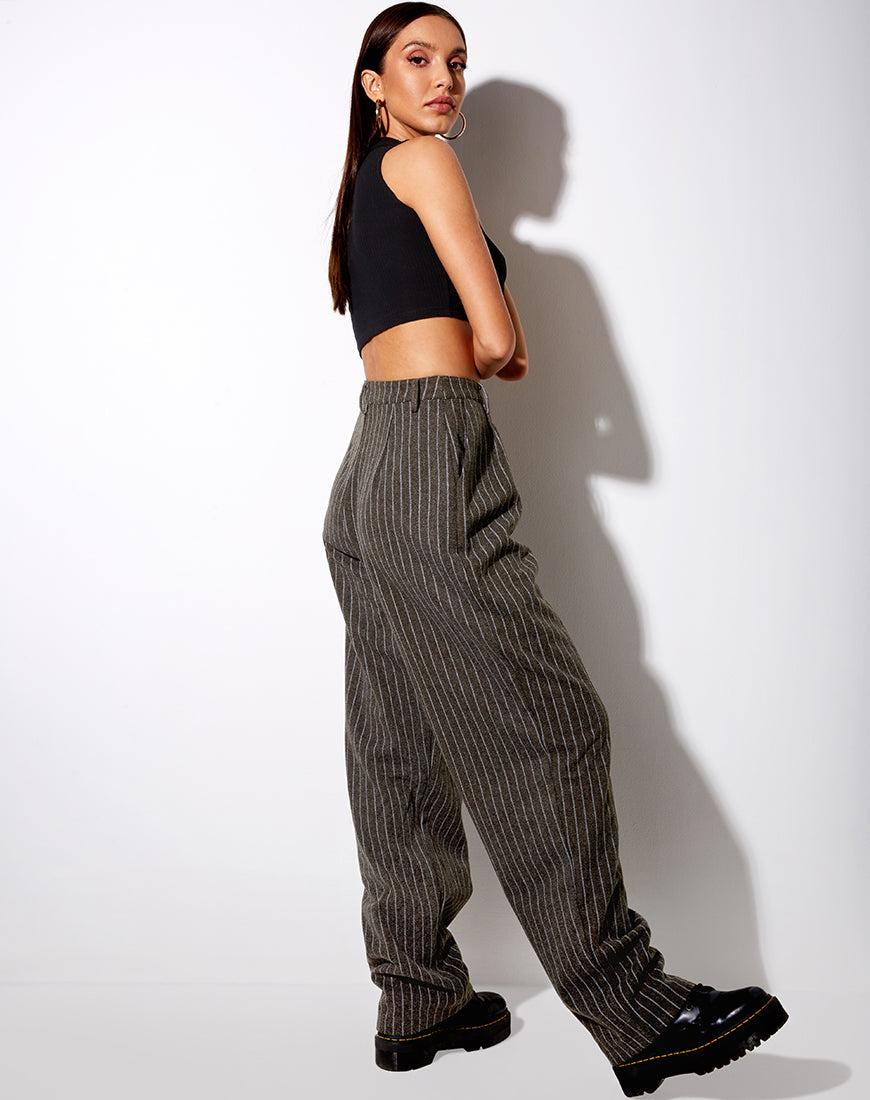 Misha Wide Leg Trouser in Pinstripe Charcoal-Nico Sky