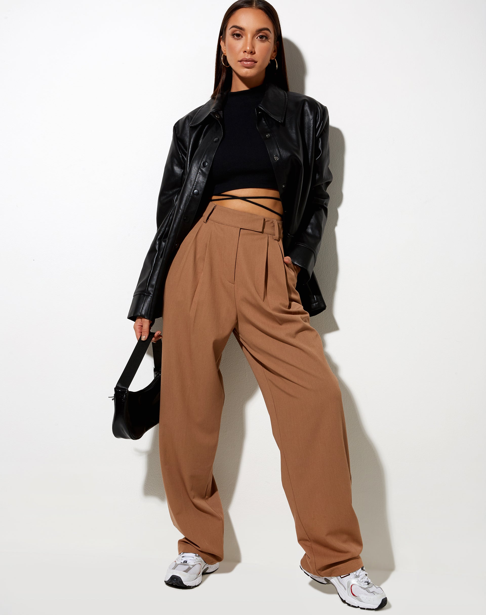 Misha Wide Leg Trouser in Tailoring Putty-Nico Sky