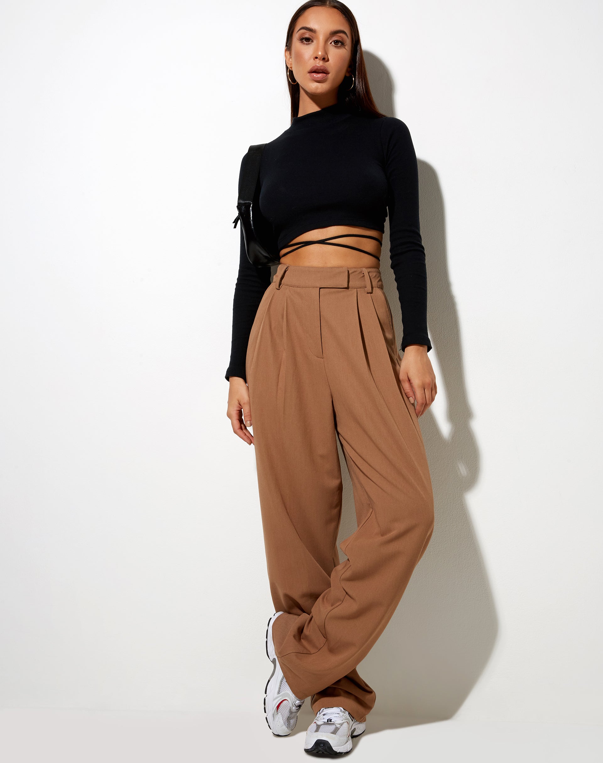 Misha Wide Leg Trouser in Tailoring Putty-Nico Sky