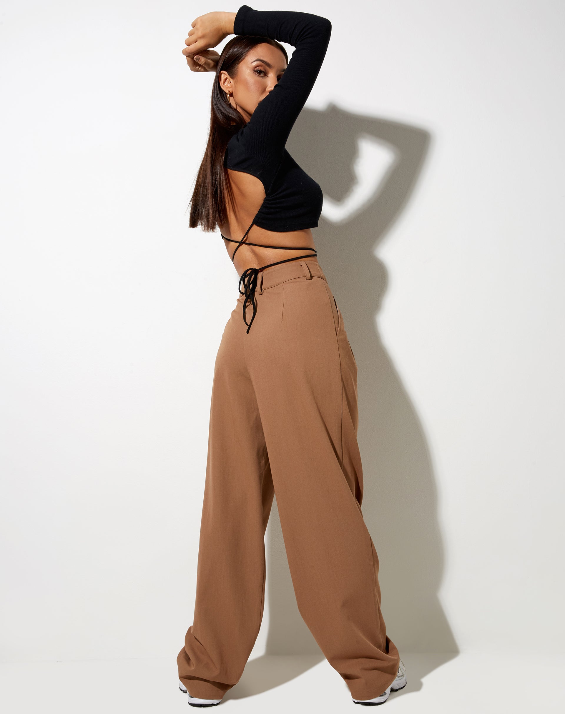 Misha Wide Leg Trouser in Tailoring Putty-Nico Sky
