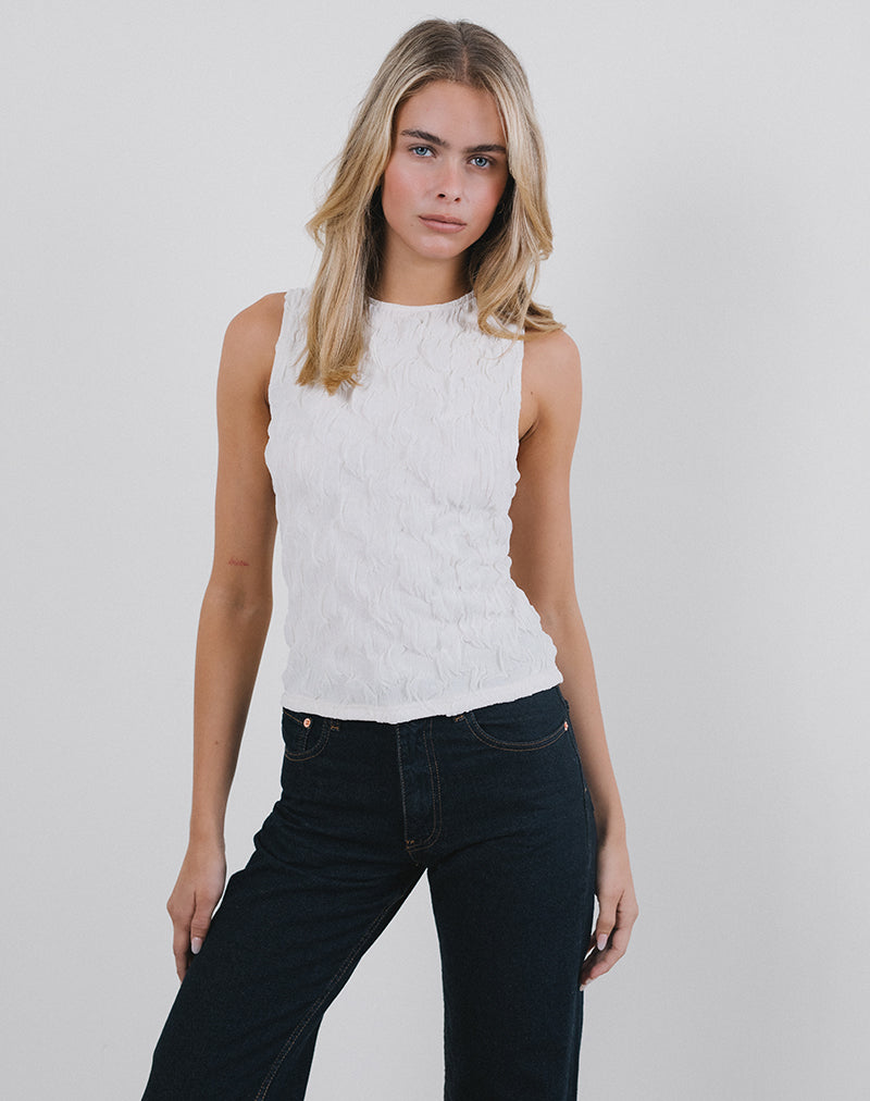 Monelo Vest Top in Textured Mesh White-Nico Sky