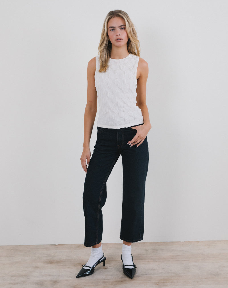 Monelo Vest Top in Textured Mesh White-Nico Sky