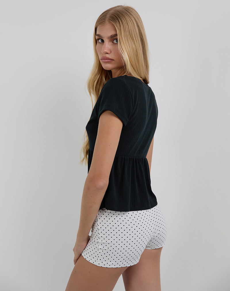 Monia Plunge Top in Pointelle Black-Nico Sky