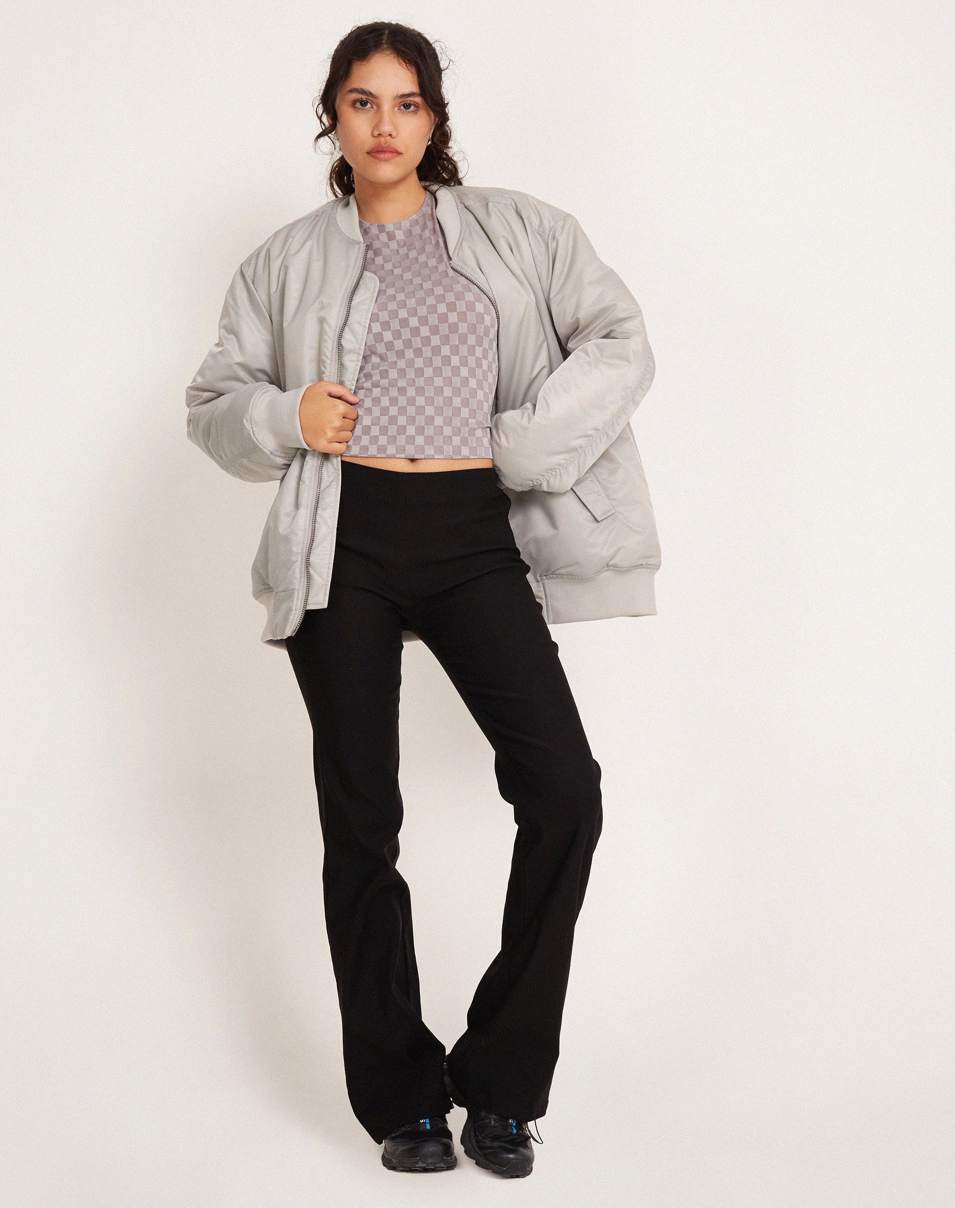 Monlo Vest Top in Check Grey-Nico Sky