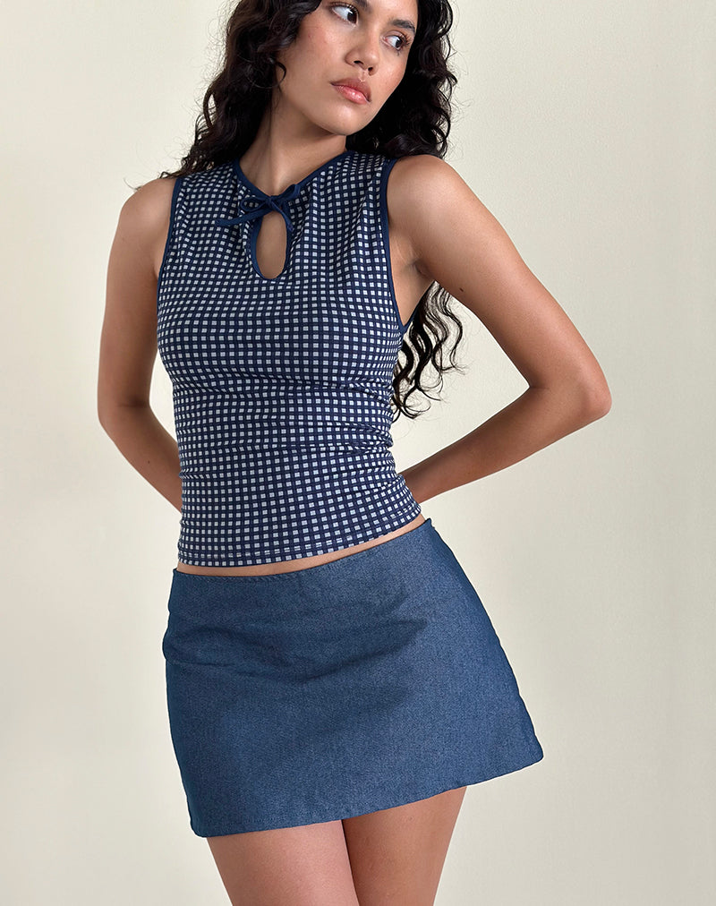 Olsa Denim Mini Skirt in Chambray Indigo-Nico Sky