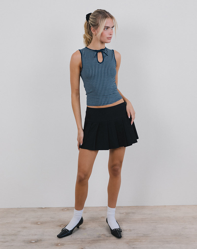 Monsela Top in Mini Gingham Dark Blue-Nico Sky