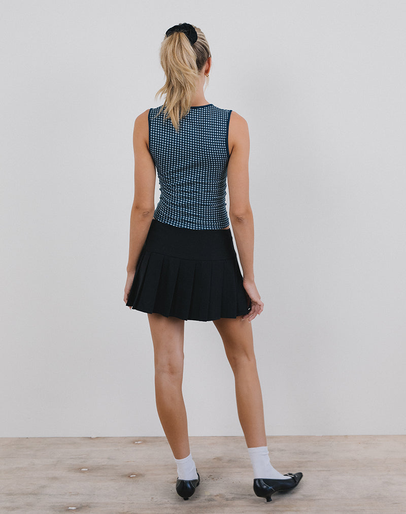 Monsela Top in Mini Gingham Dark Blue-Nico Sky