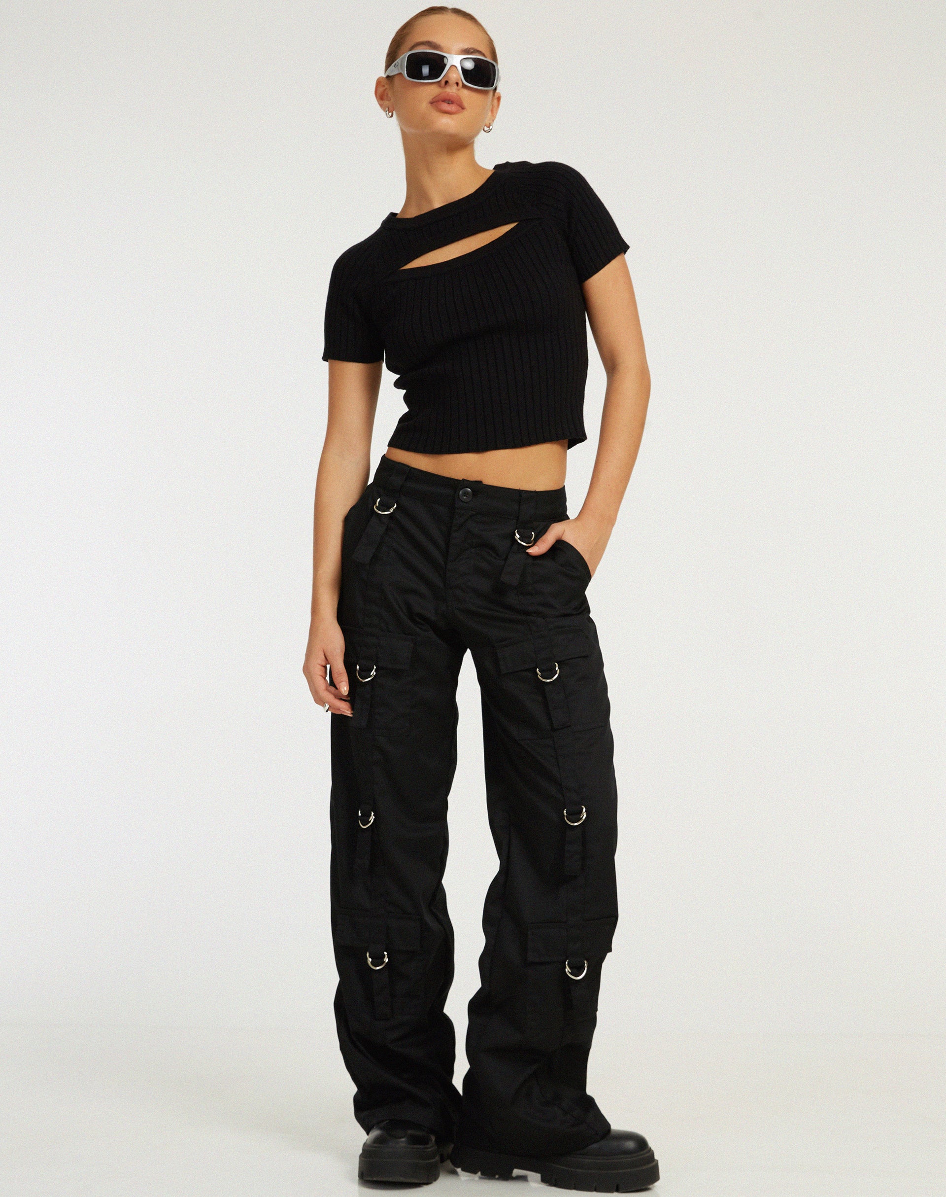 Morsche Cut Out Crop Top in Black-Nico Sky