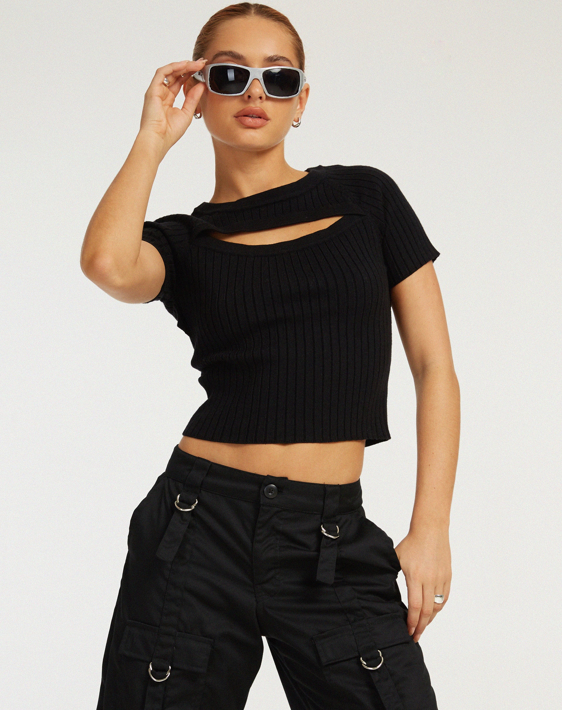 Morsche Cut Out Crop Top in Black-Nico Sky