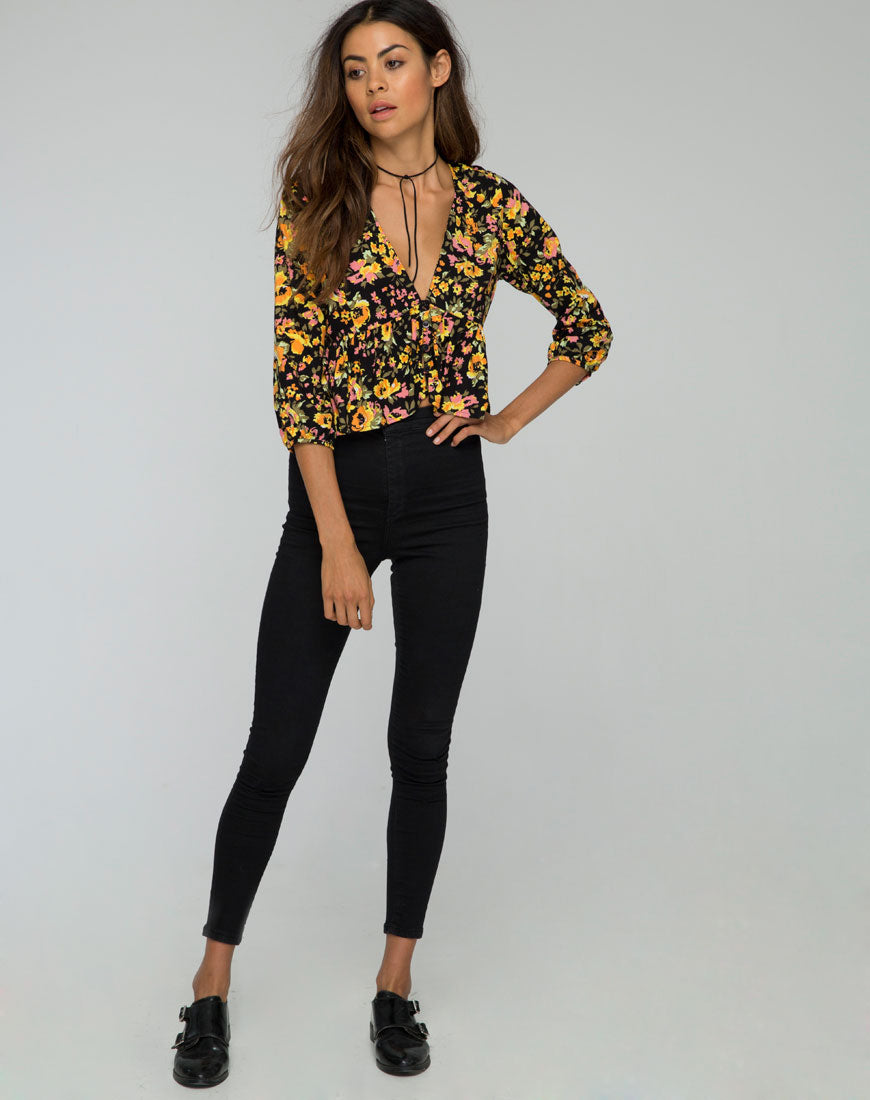 Mosca Plunge Top in Agatha Flower-Nico Sky