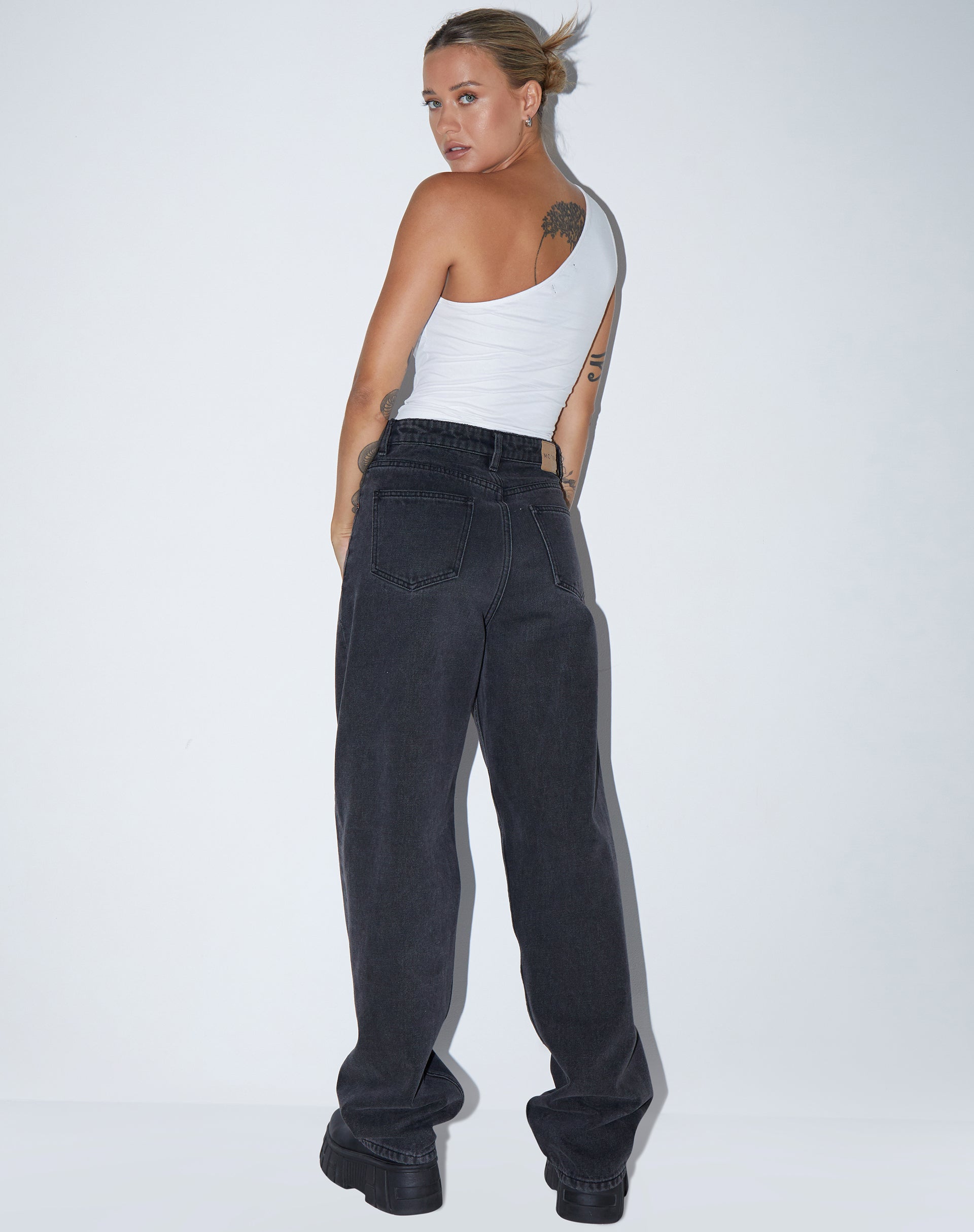 Bay One Shoulder Top in Lycra White-Nico Sky