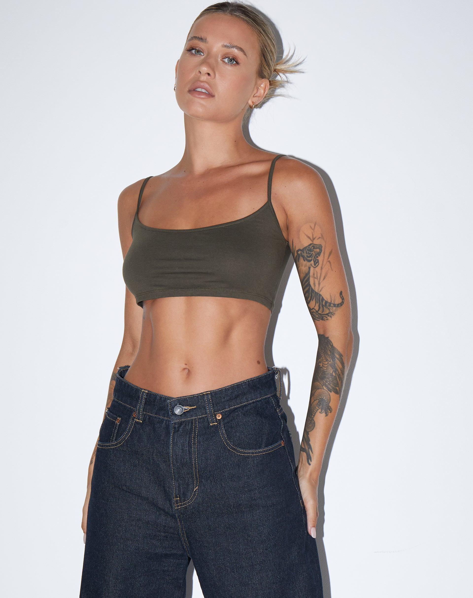 Keenan Crop Top in Lycra Olive-Nico Sky