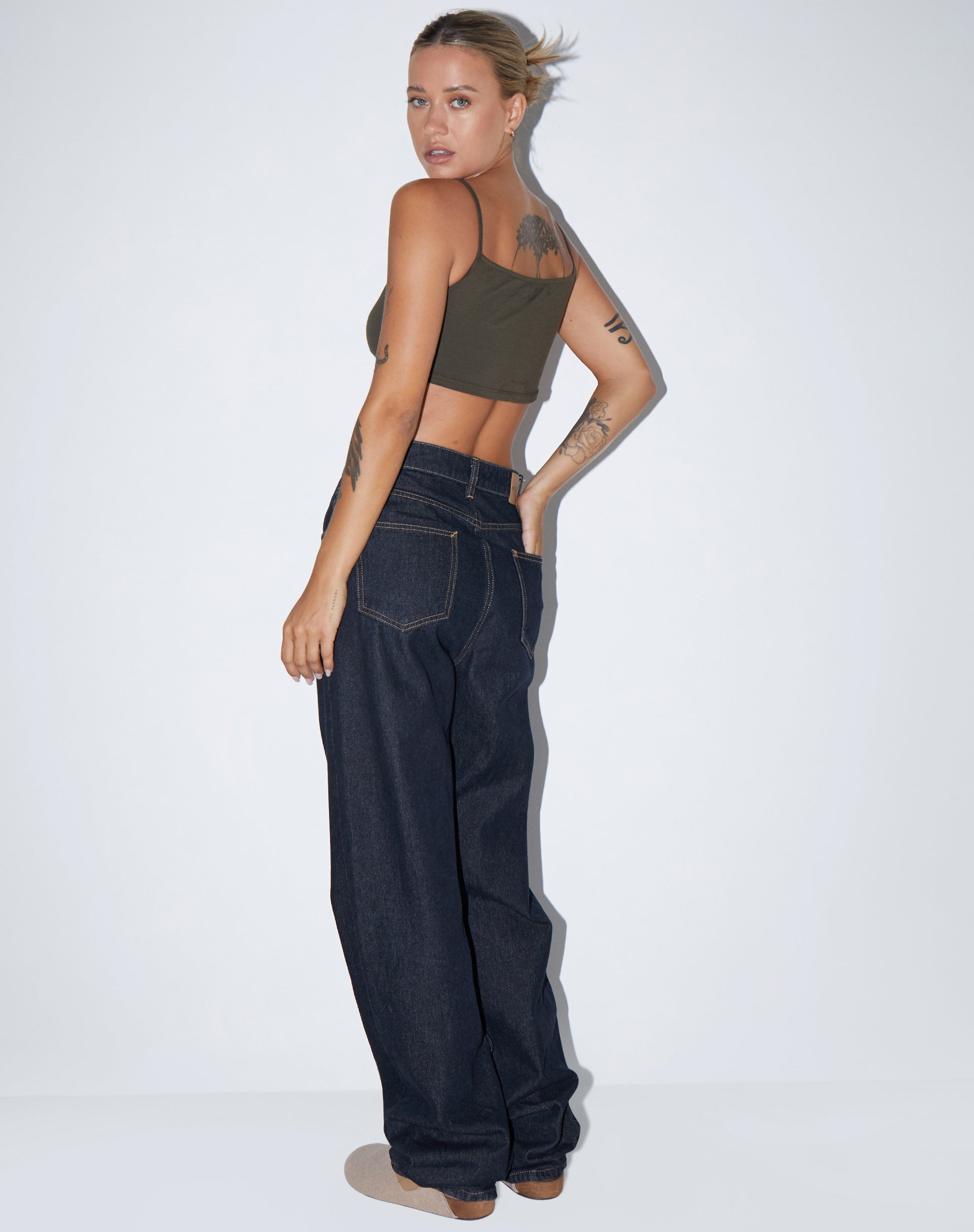 Keenan Crop Top in Lycra Olive-Nico Sky