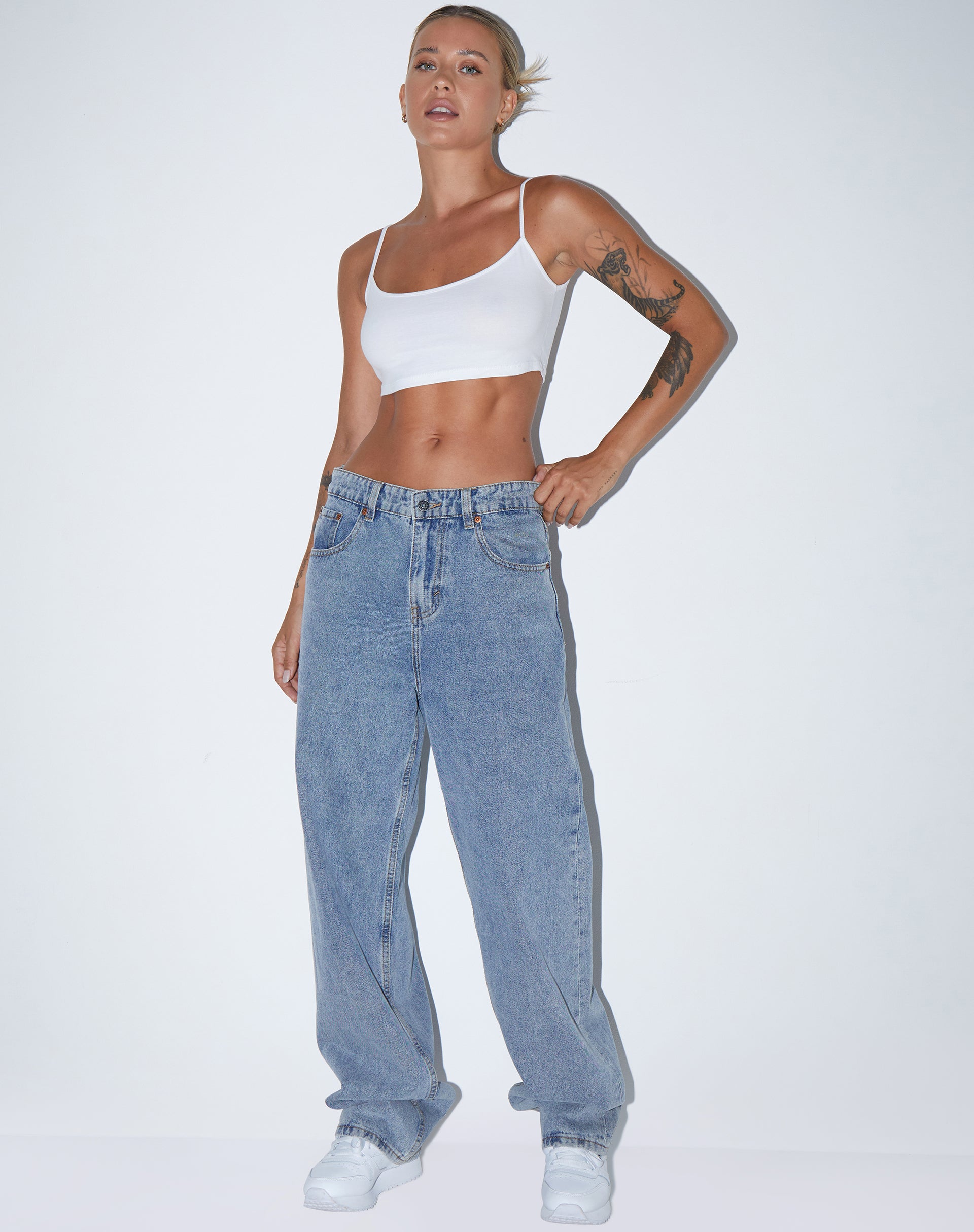 Keenan Crop Top in Lycra White-Nico Sky