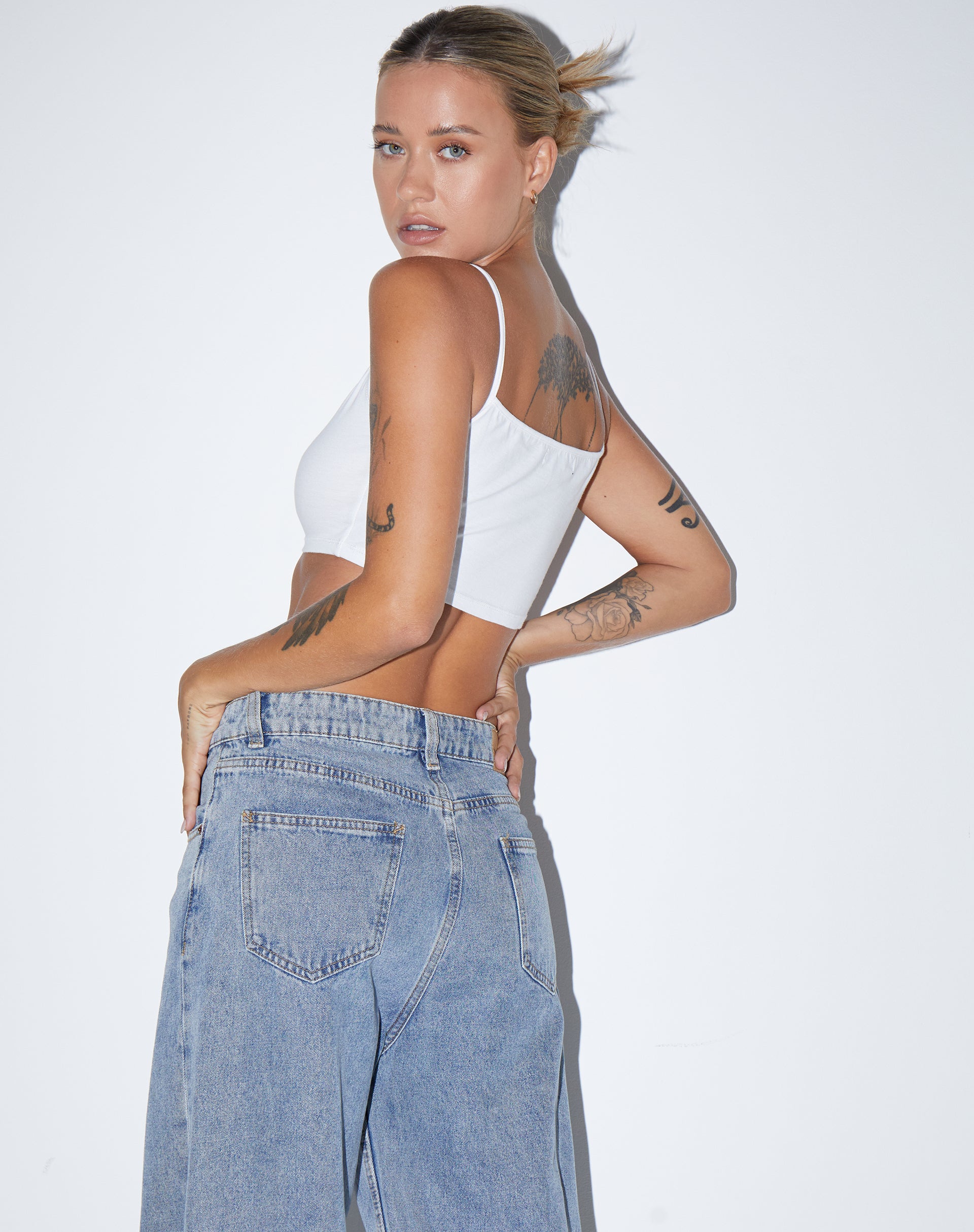 Keenan Crop Top in Lycra White-Nico Sky