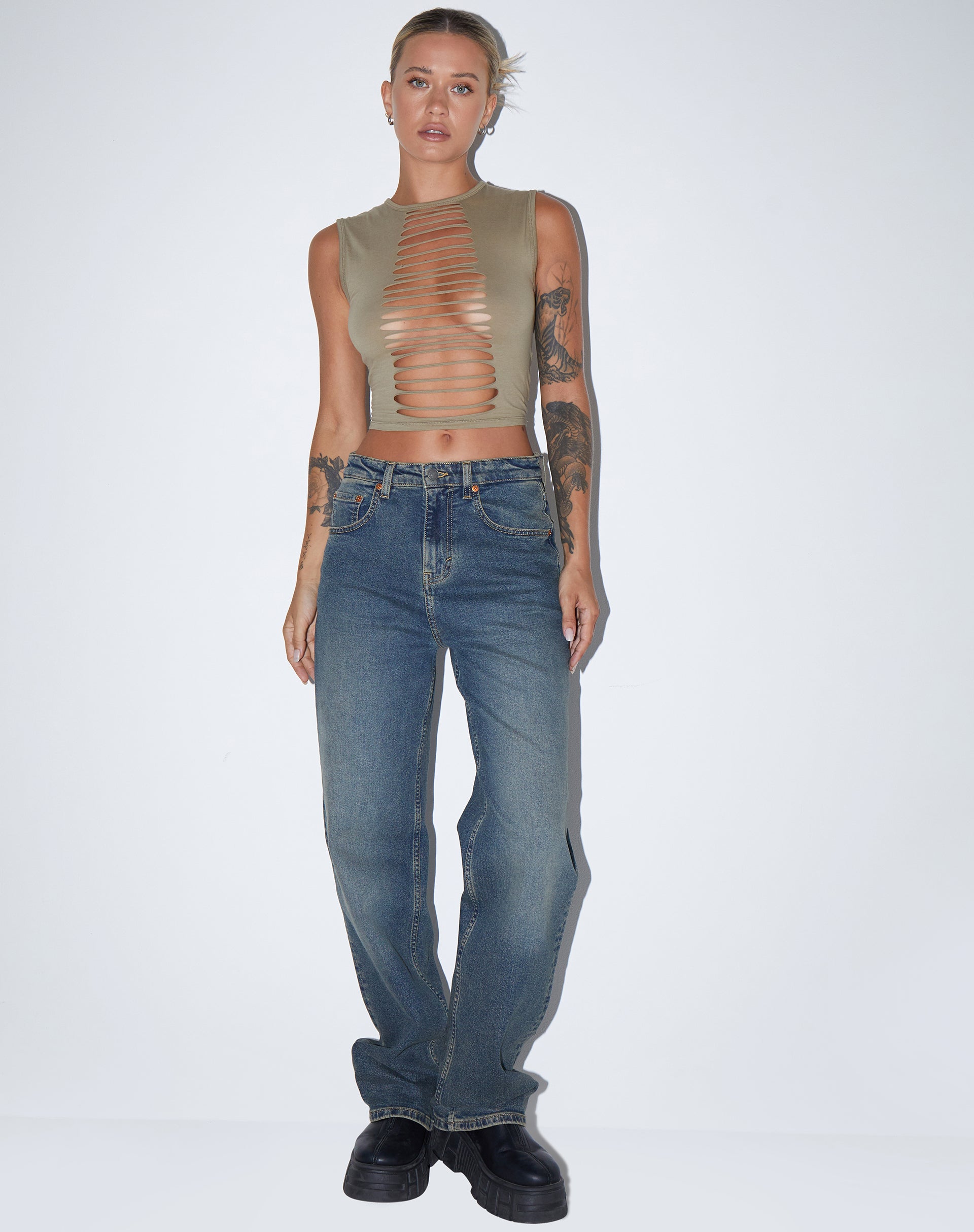 Monsieur Crop Top in Lycra London Fog-Nico Sky