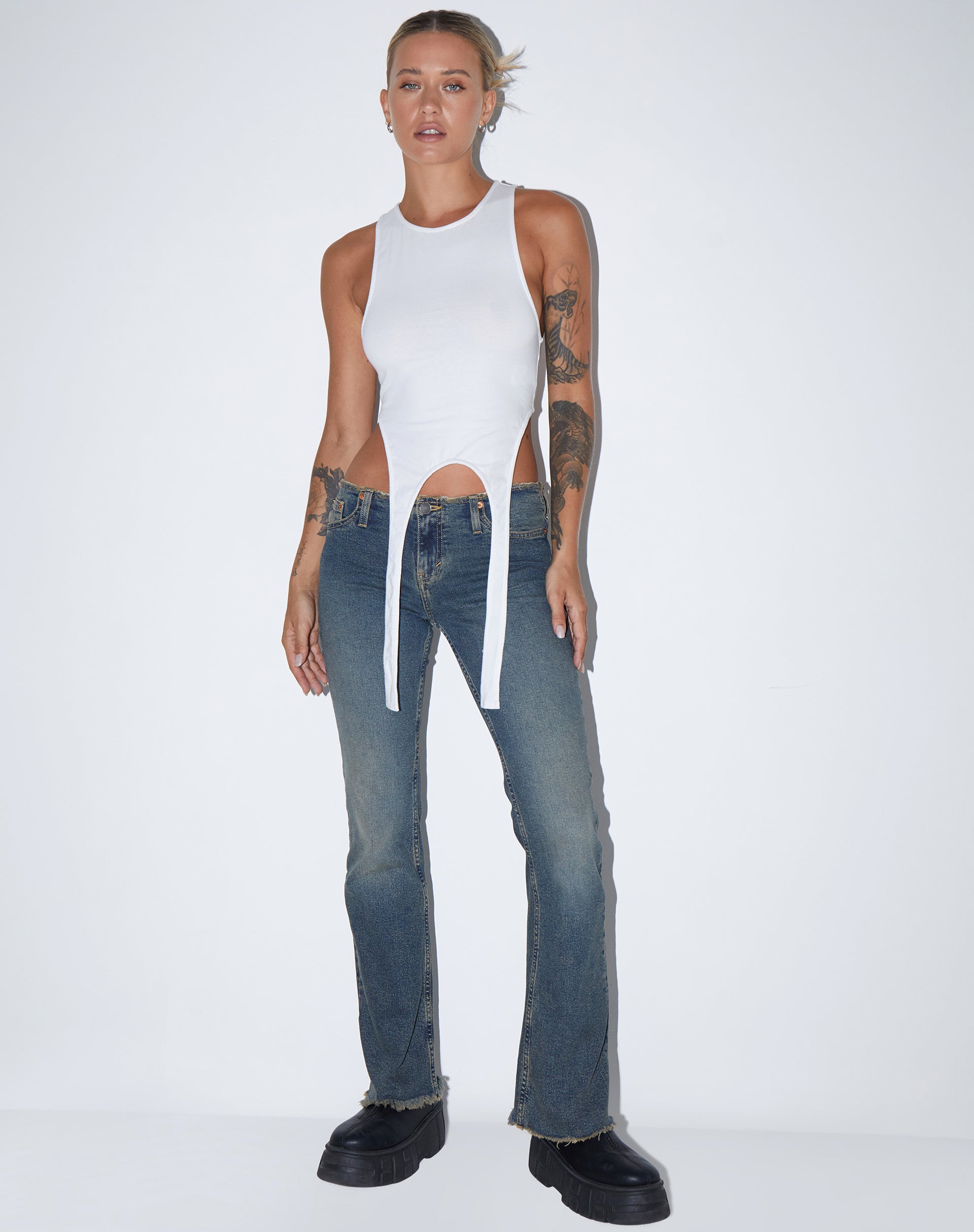 Ursula Vest Top in Lycra White-Nico Sky