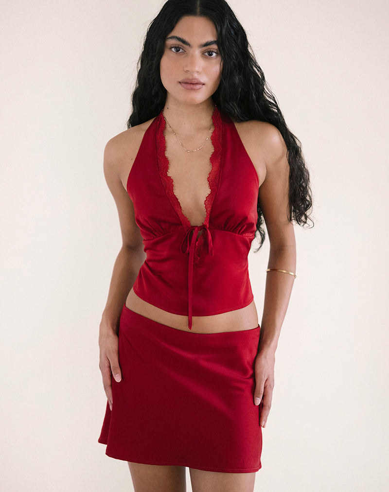 Nidya A-line Mini Skirt in Dark Red-Nico Sky