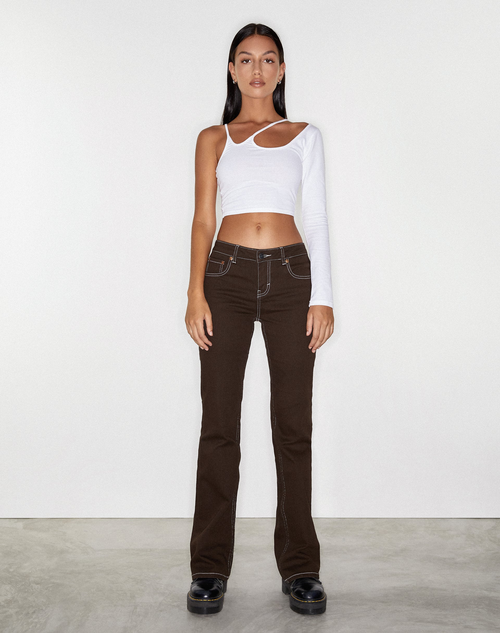 Low Rise Bootleg Jeans in Bitter Chocolate-Nico Sky