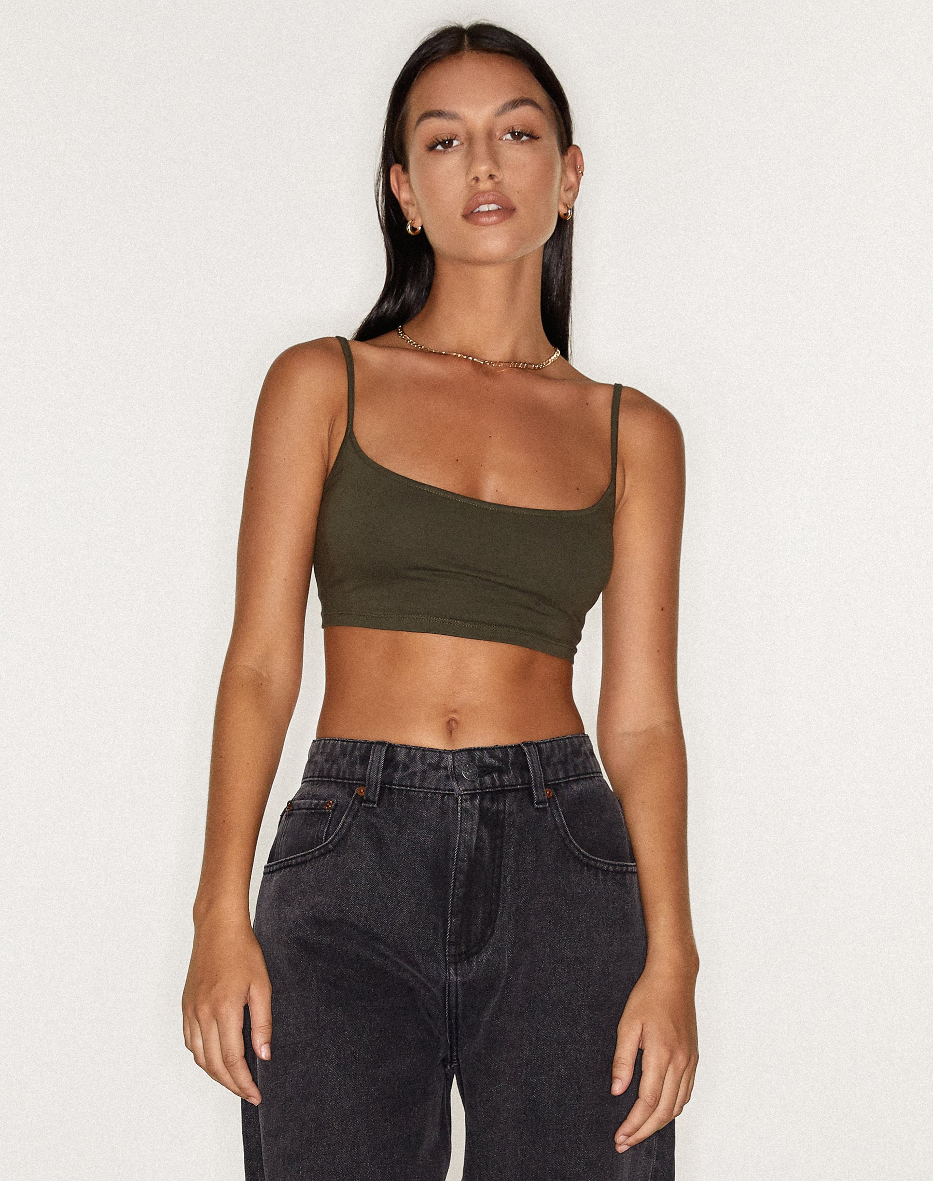 Keenan Crop Top in Lycra Olive-Nico Sky