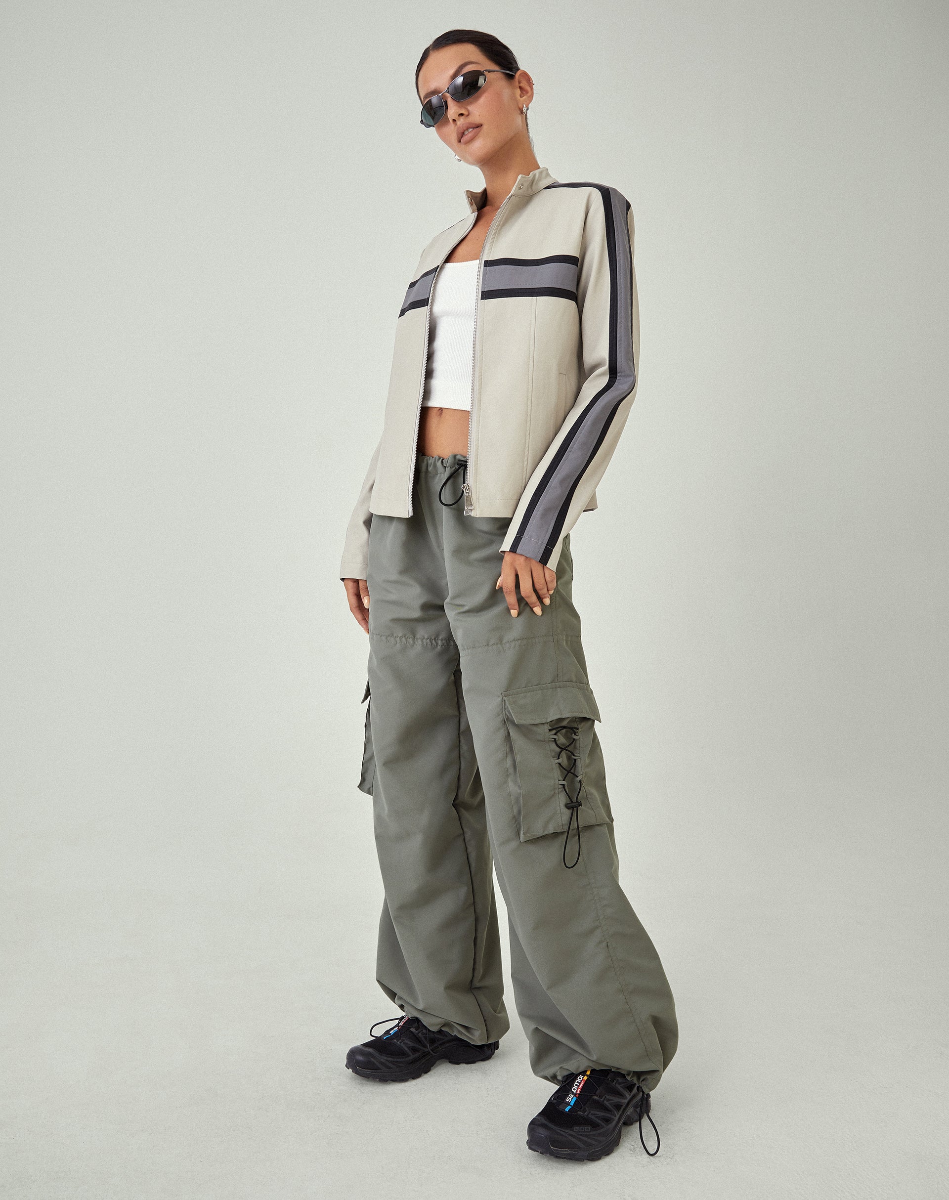 MOTEL X JACQUIE Fabio Wide Leg Cargo Trousers in Grey-Nico Sky