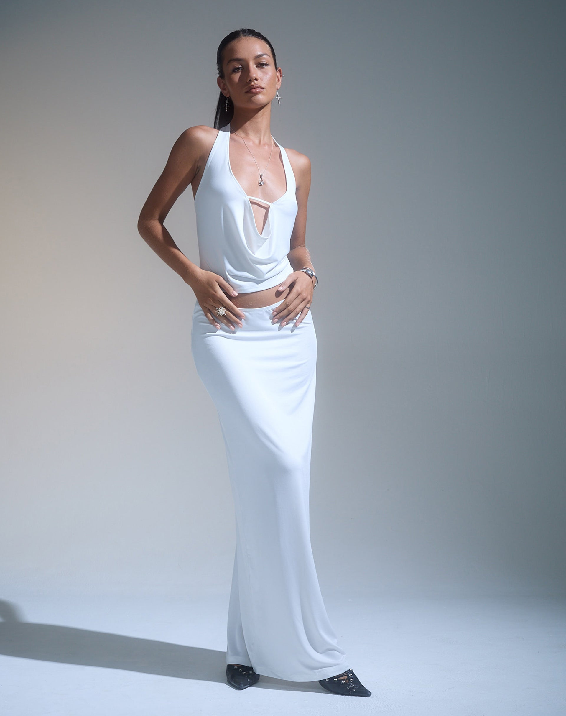 Rim Jersey Maxi Skirt in Ivory-Nico Sky