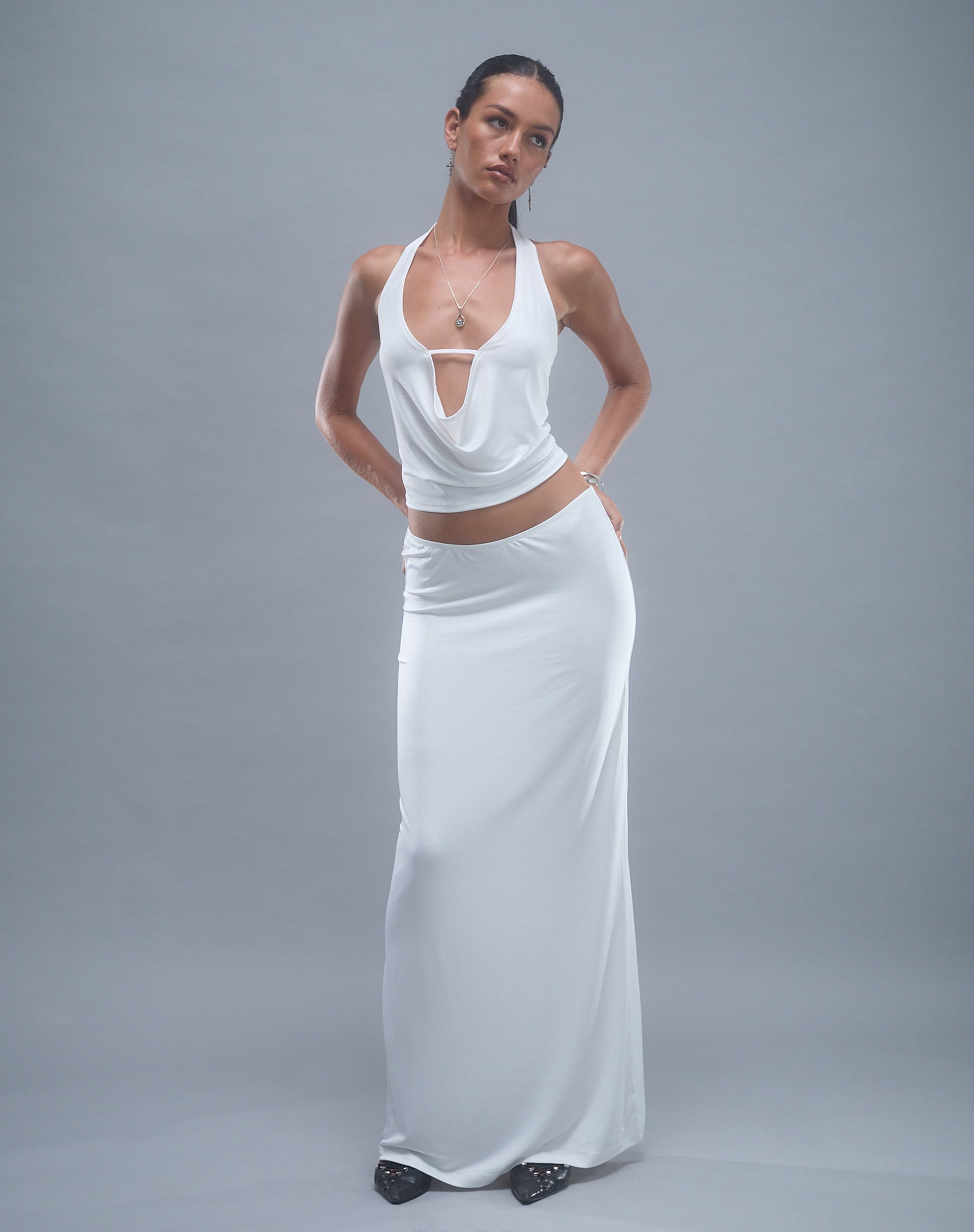 Rim Jersey Maxi Skirt in Ivory-Nico Sky