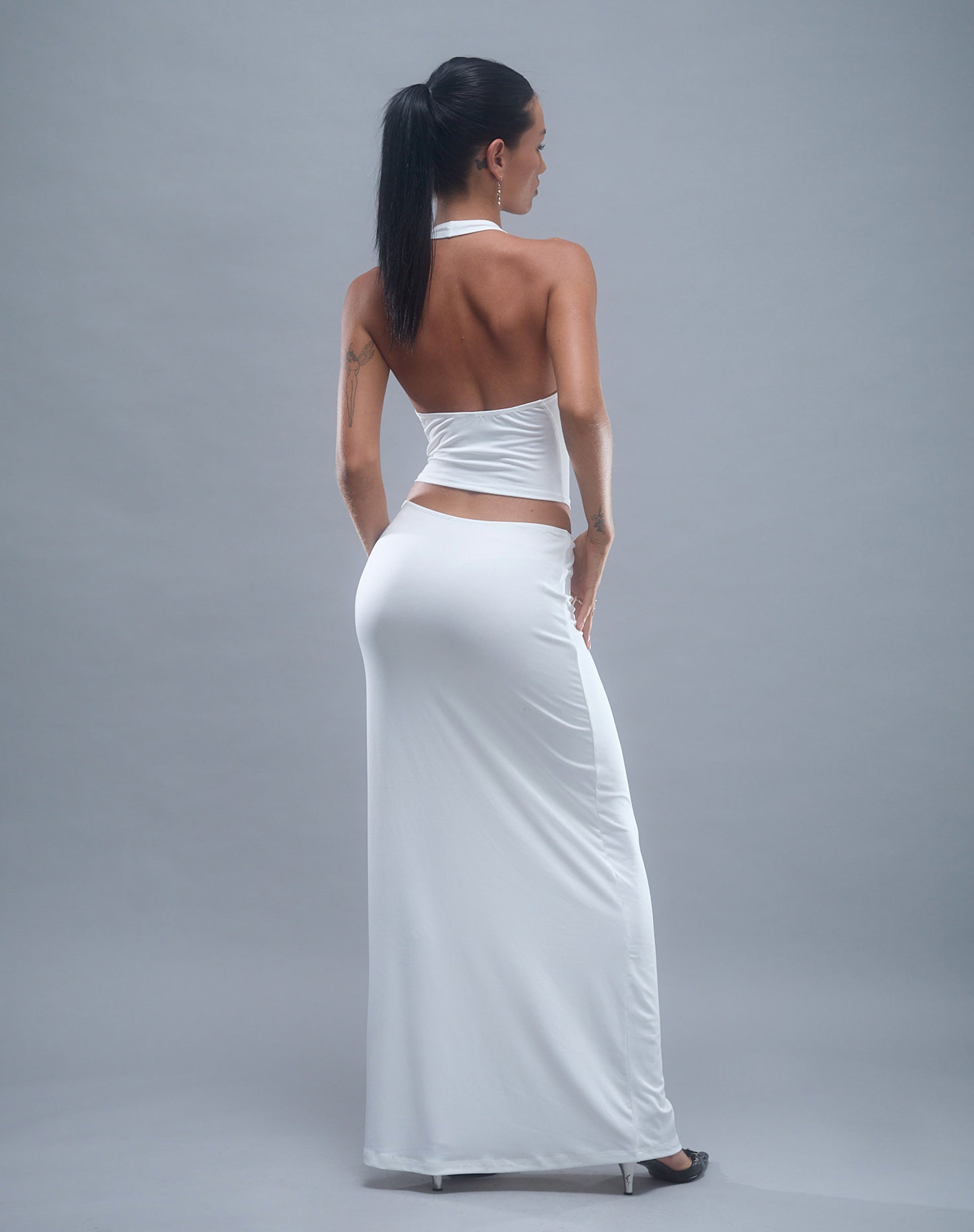 Rim Jersey Maxi Skirt in Ivory-Nico Sky