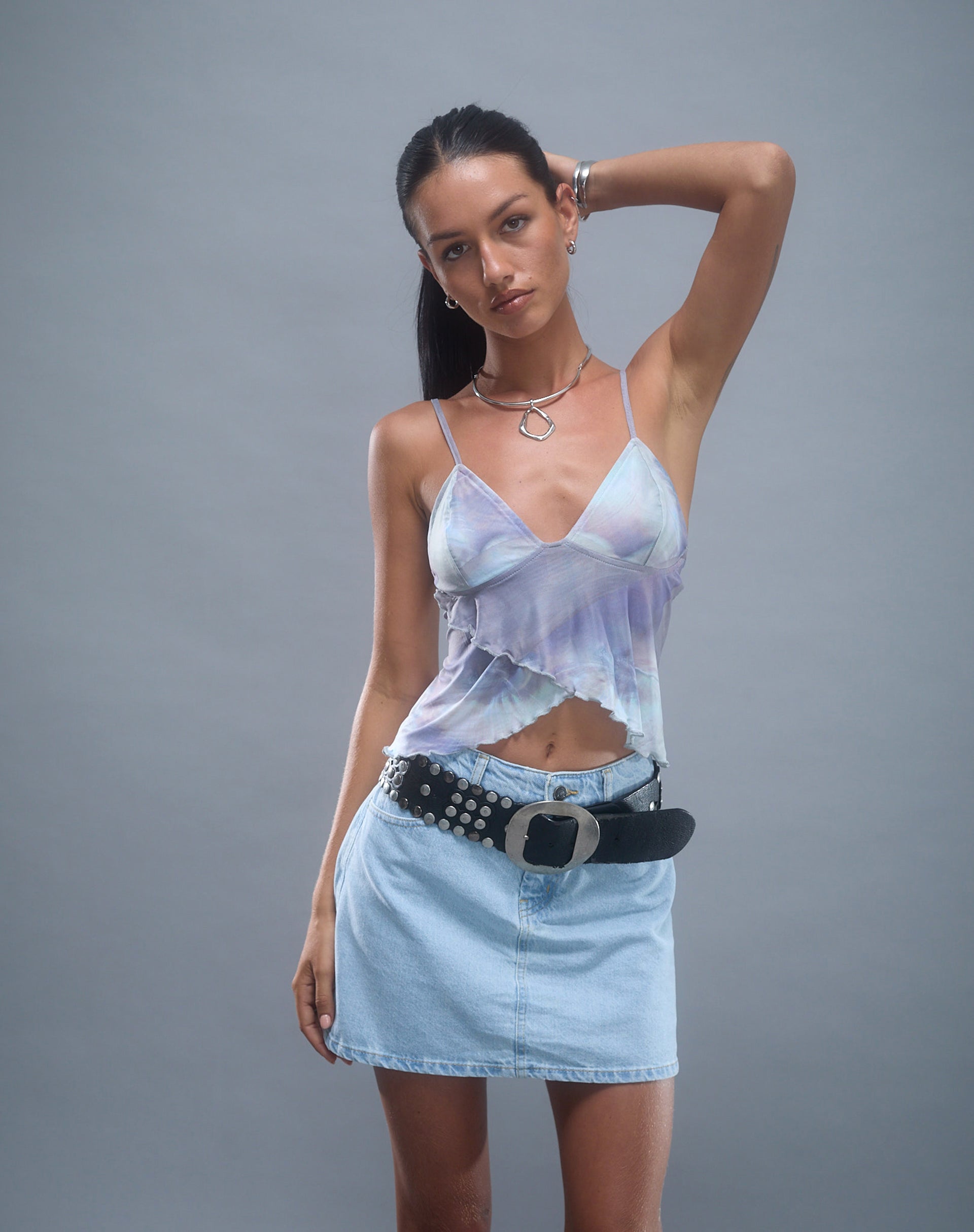 Mini A-Line Skirt in Denim Blue Bleach-Nico Sky