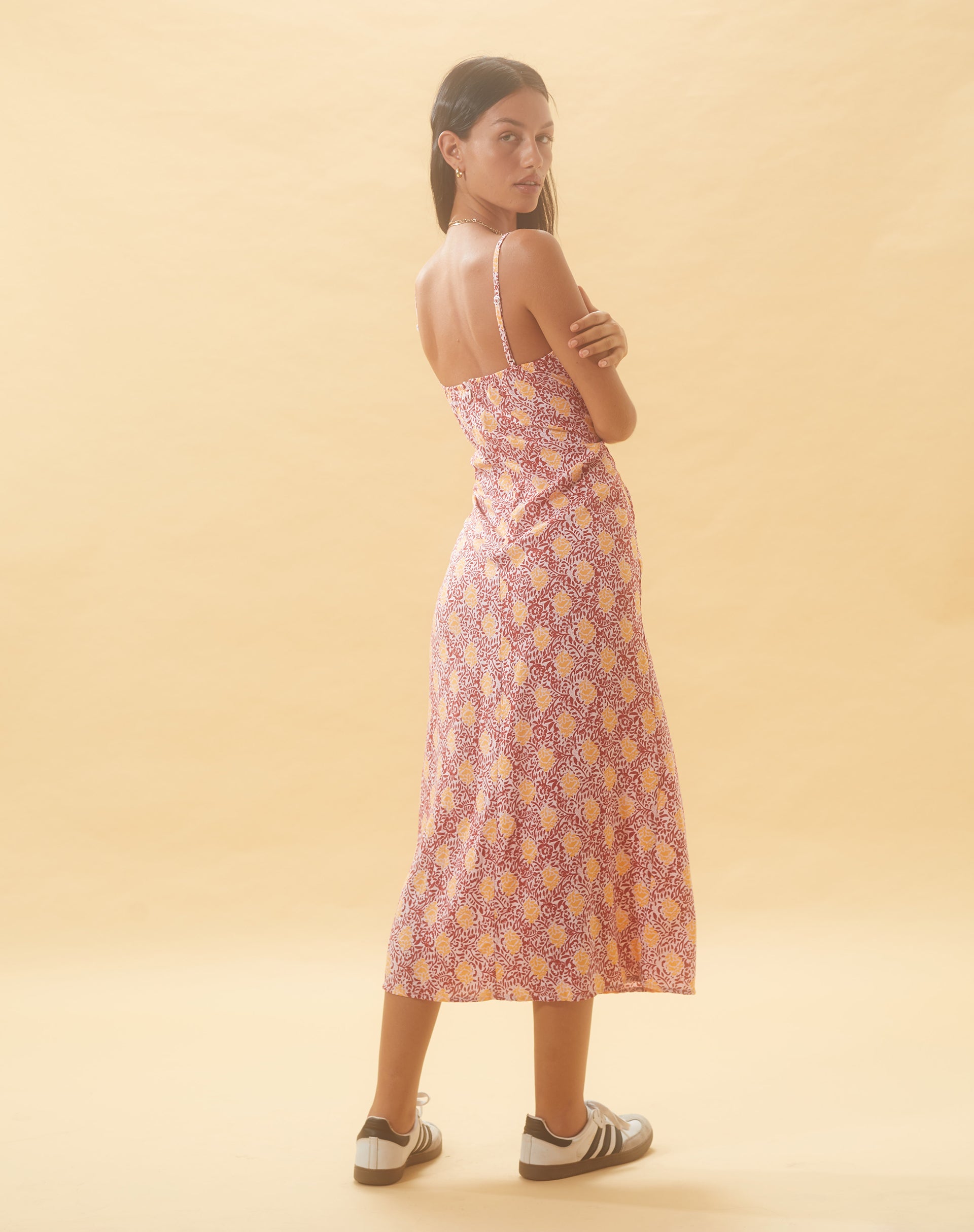 Jelika Midi Dress in Bohemian Batik Maroon Peach-Nico Sky