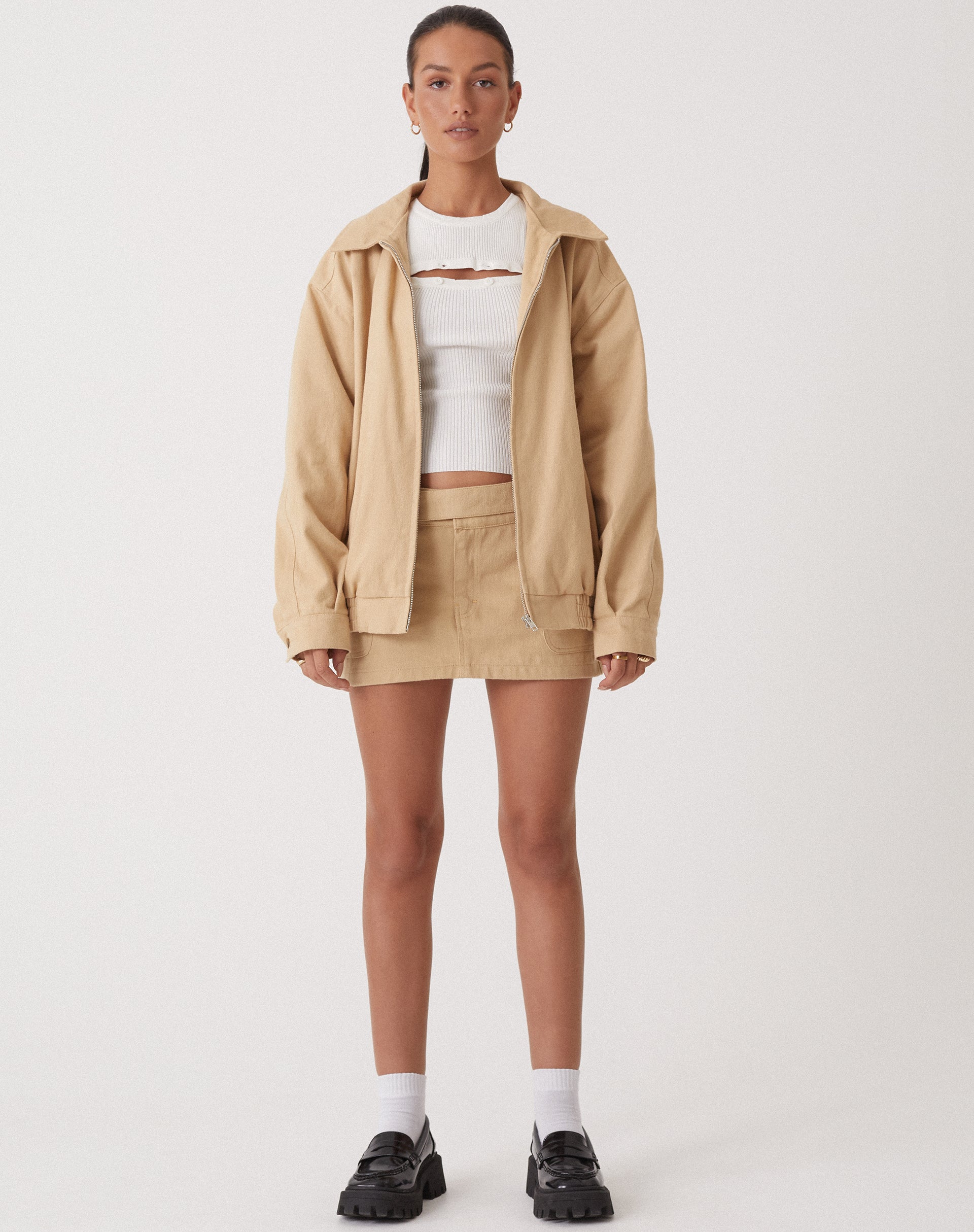 MOTEL X OLIVIA NEILL Stina Cargo Micro Skirt in Tan-Nico Sky