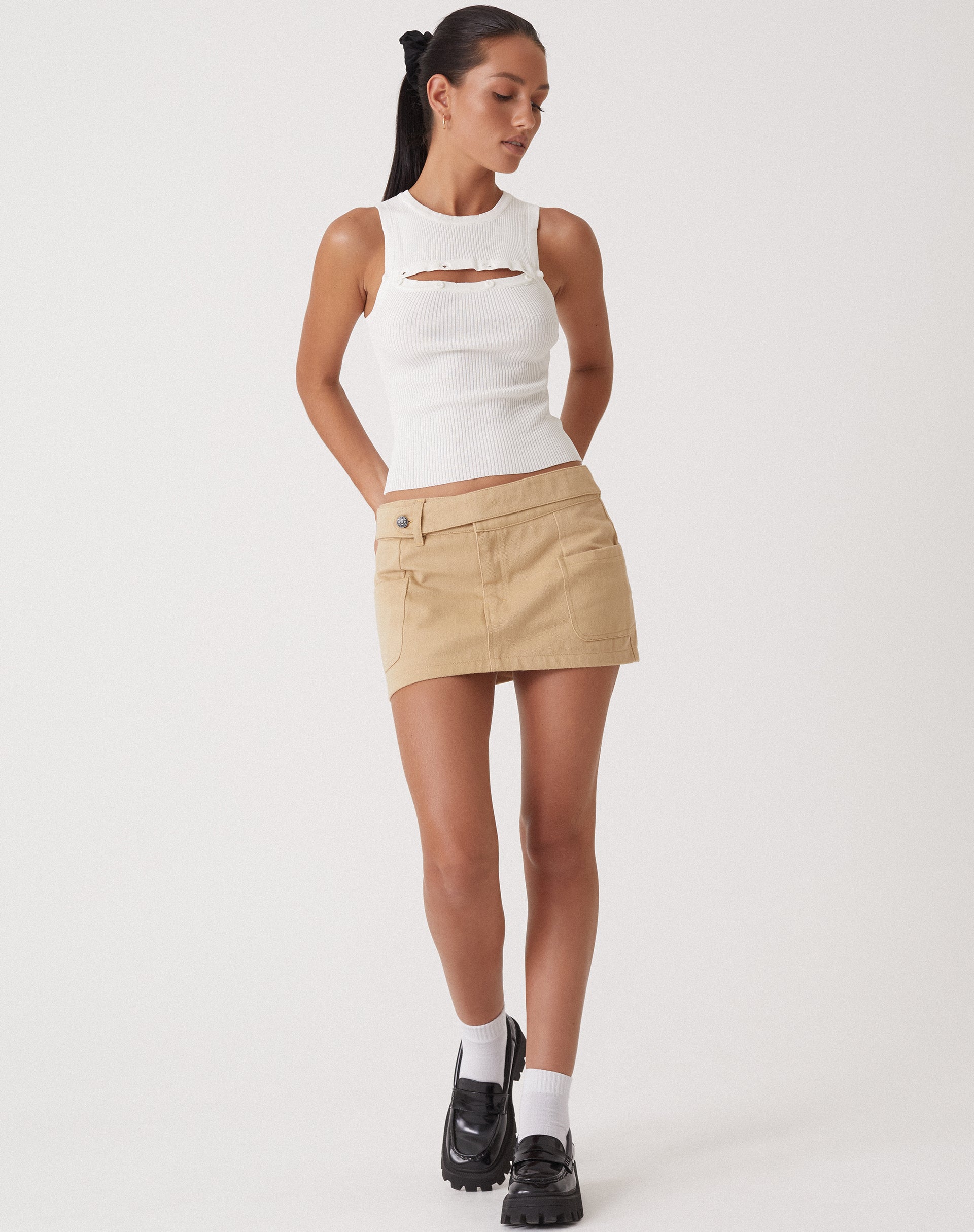 MOTEL X OLIVIA NEILL Caena Top in Rib Star White-Nico Sky