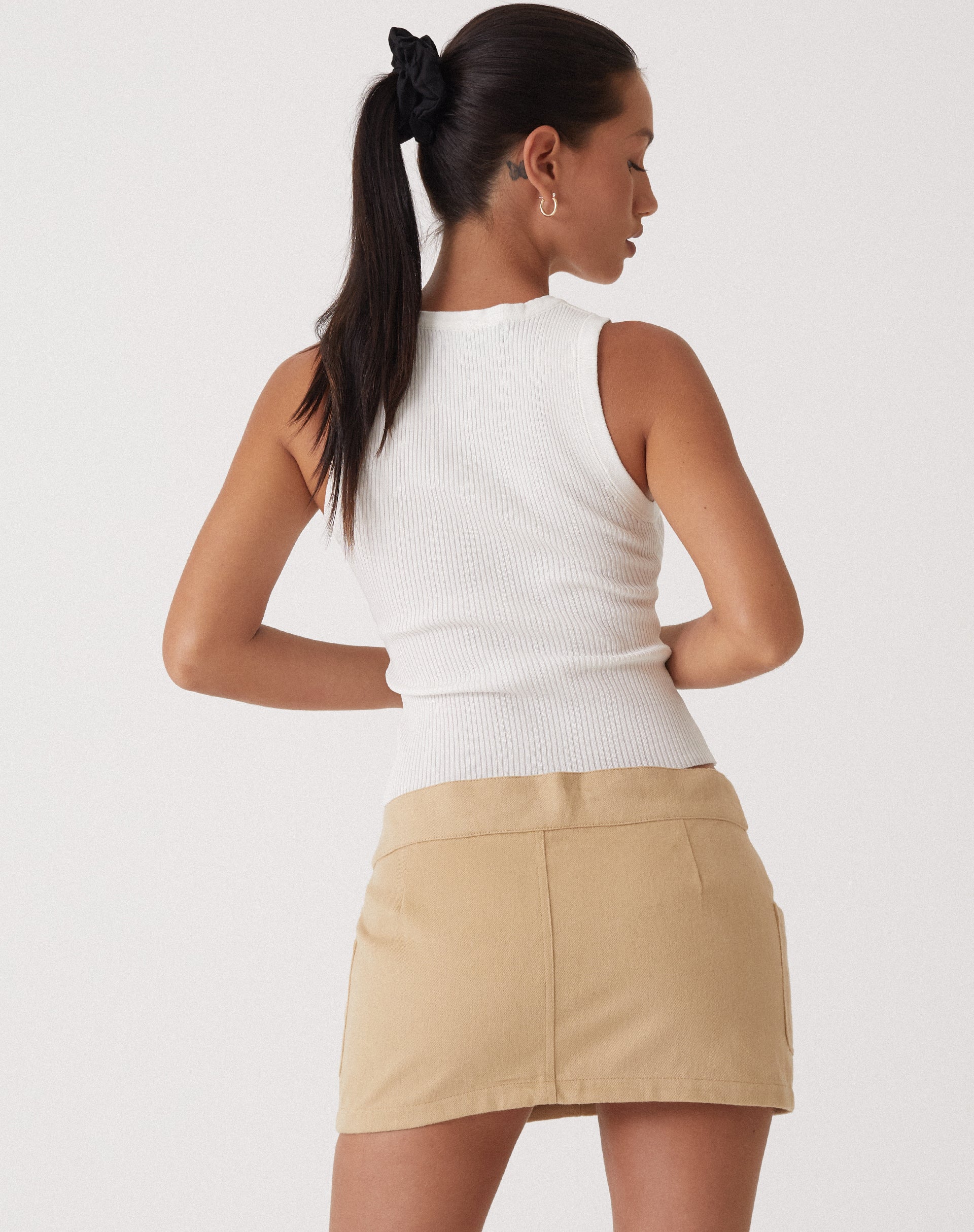 MOTEL X OLIVIA NEILL Stina Cargo Micro Skirt in Tan-Nico Sky