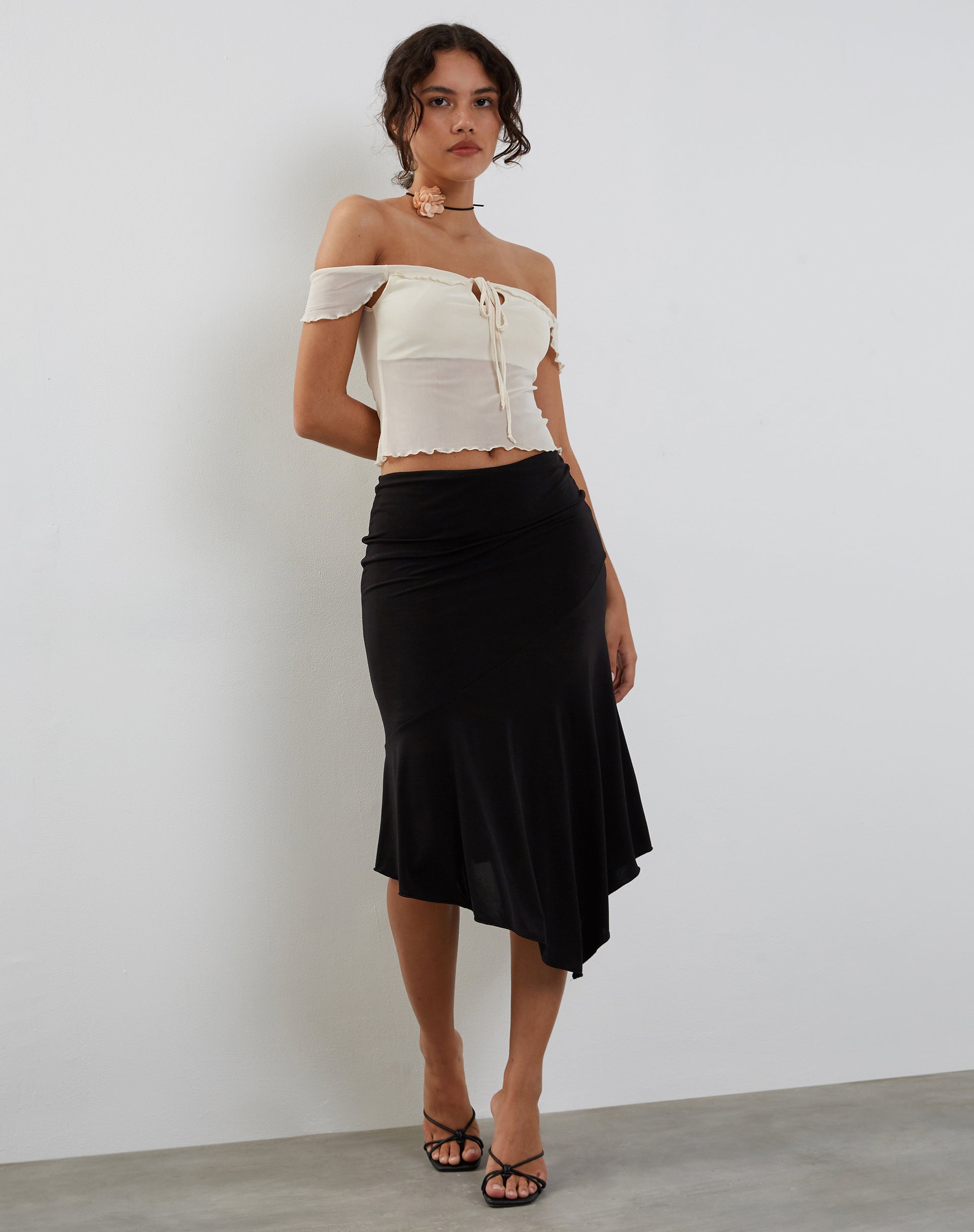 Nabil Bardot Top in Mesh Cream-Nico Sky