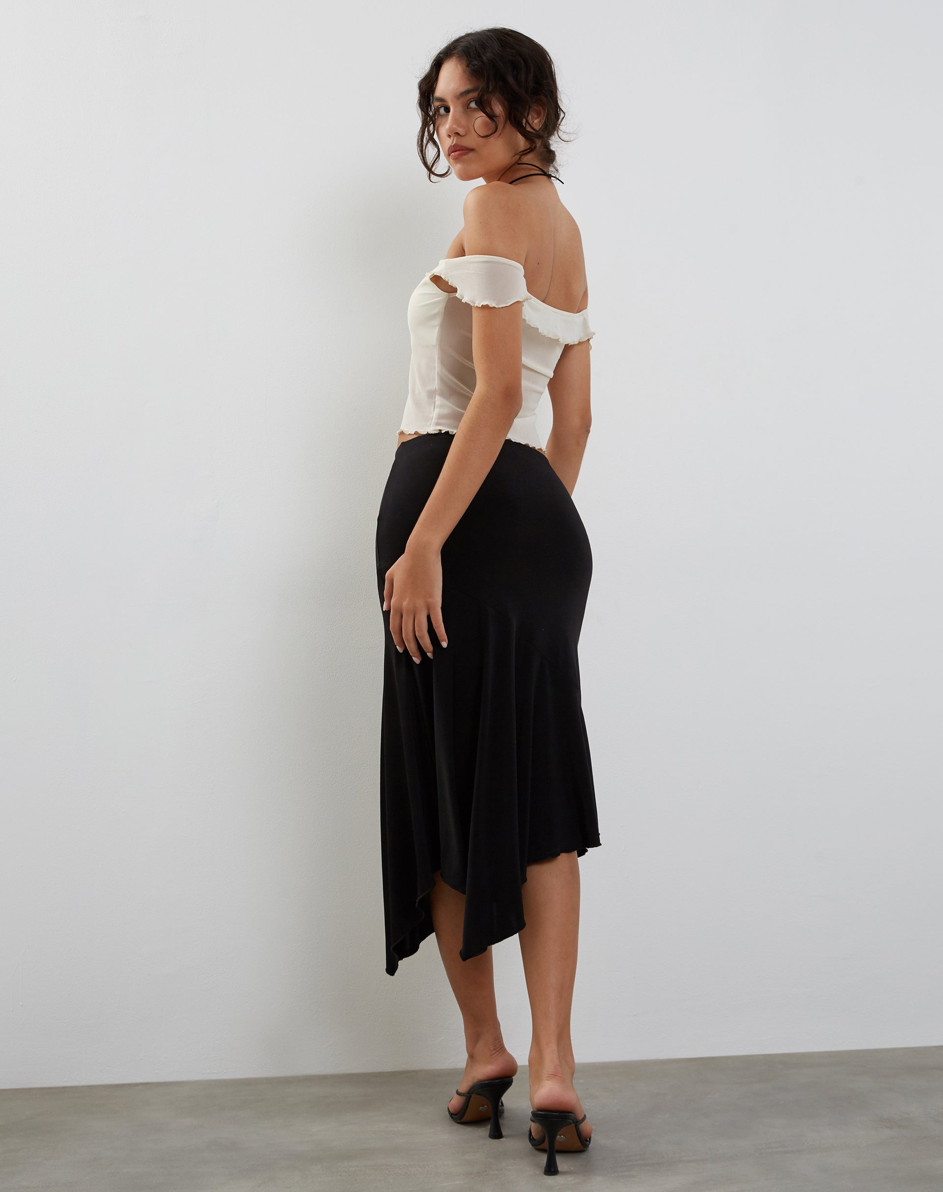 Nabil Bardot Top in Mesh Cream-Nico Sky