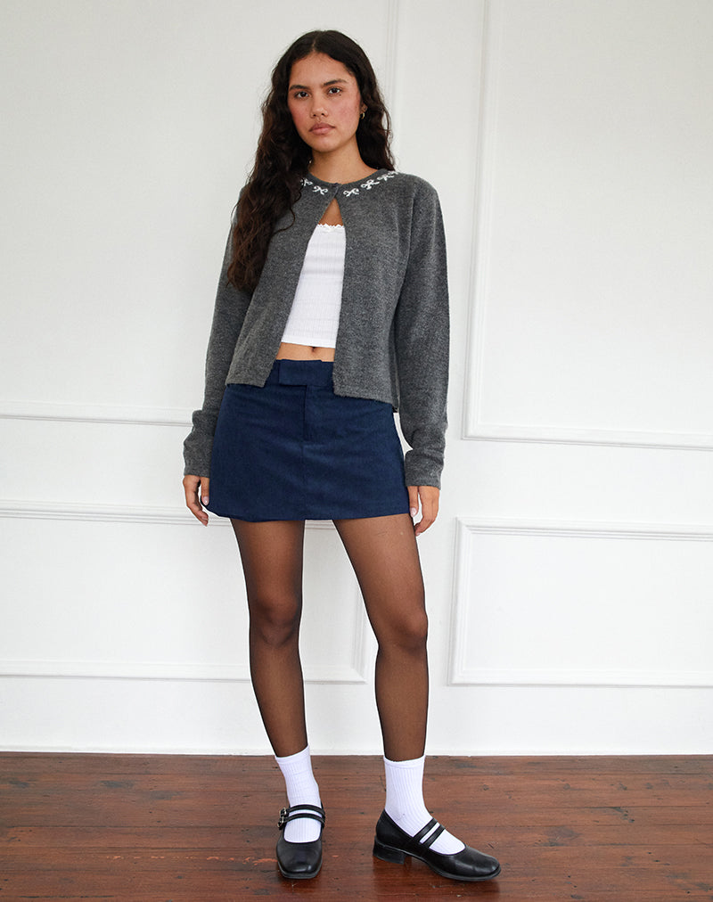 Nadya Mini Skirt in Babycord Ink Blue-Nico Sky