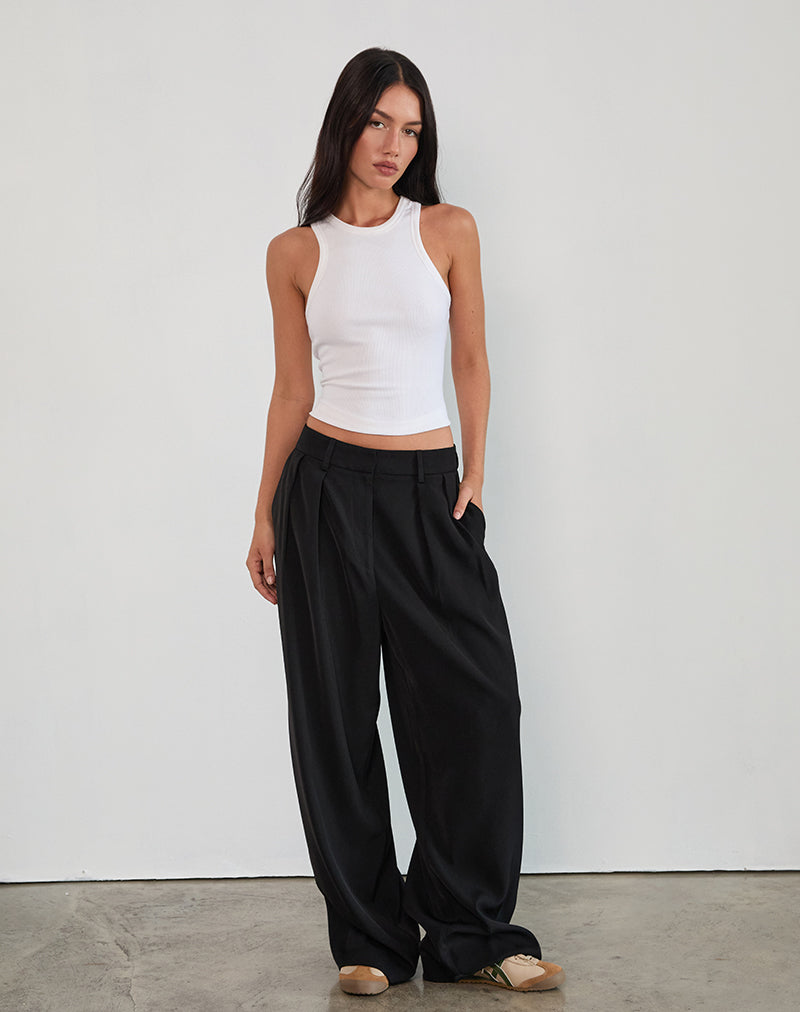 Nala Pleated Trouser in Tailoring Black-Nico Sky