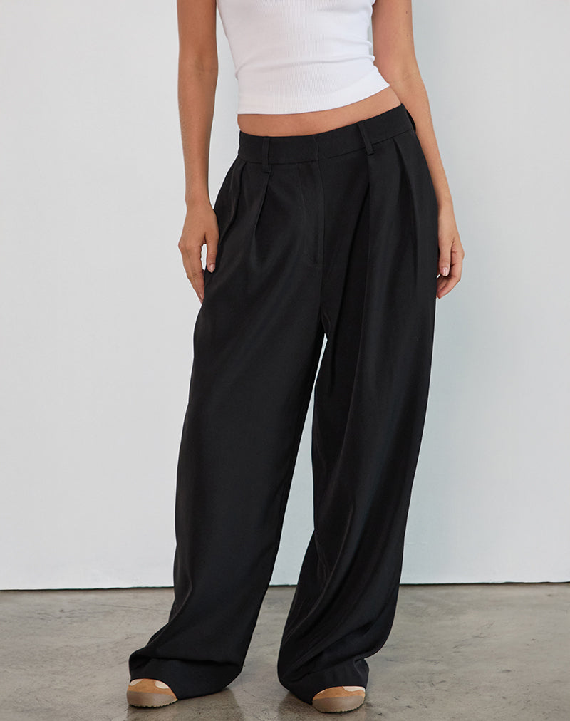 Nala Pleated Trouser in Tailoring Black-Nico Sky