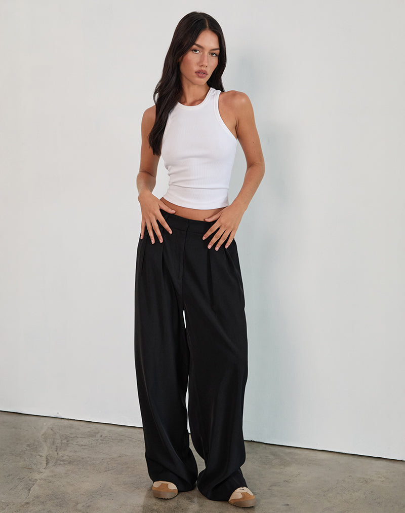 Nala Pleated Trouser in Tailoring Black-Nico Sky