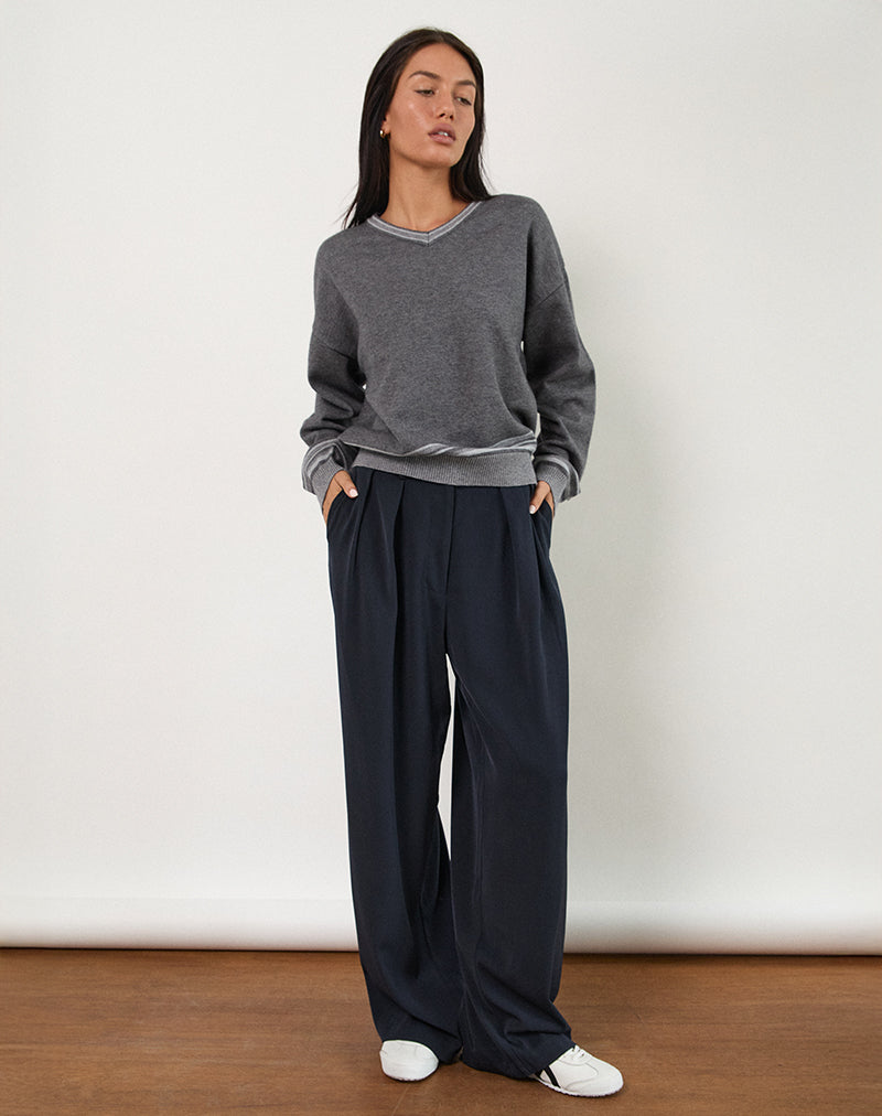 Nala Wide Leg Pleated Trouser in Tailoring Navy-Nico Sky