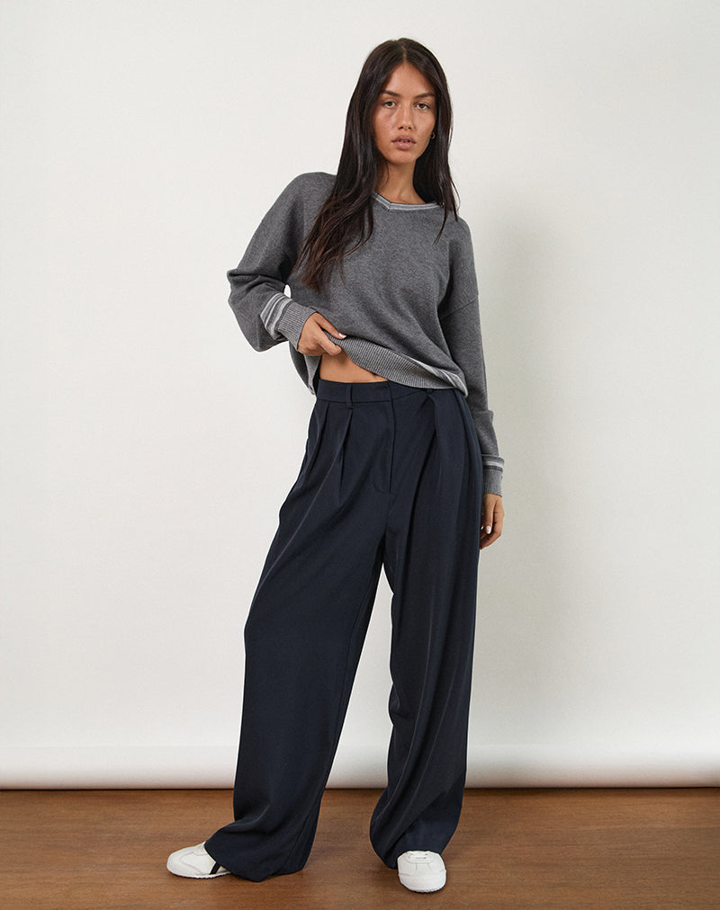 Nala Wide Leg Pleated Trouser in Tailoring Navy-Nico Sky