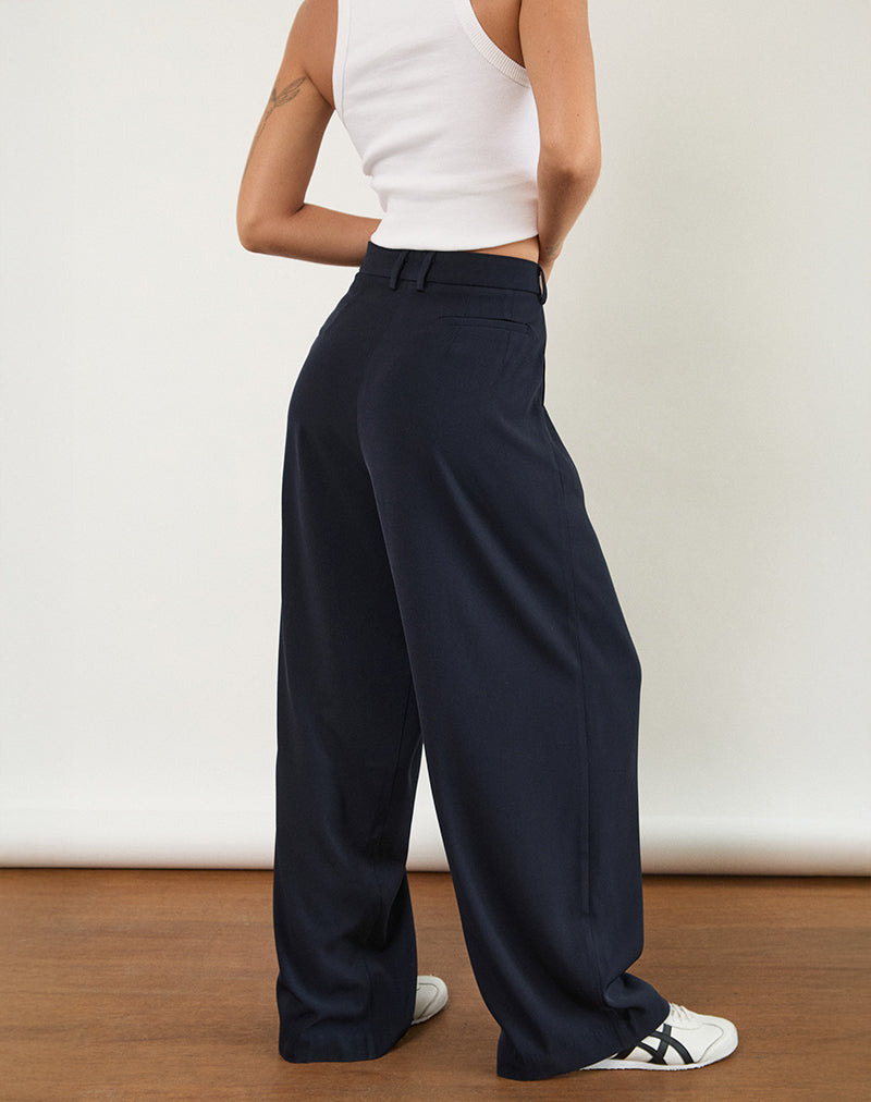 Nala Wide Leg Pleated Trouser in Tailoring Navy-Nico Sky