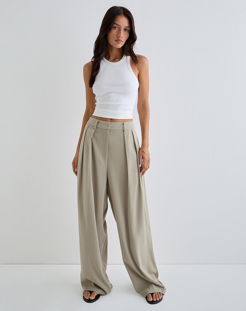 Nala Wide Pleat Trouser in Taupe Tailoring-Nico Sky