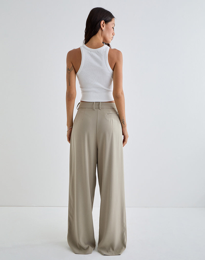 Nala Wide Pleat Trouser in Taupe Tailoring-Nico Sky