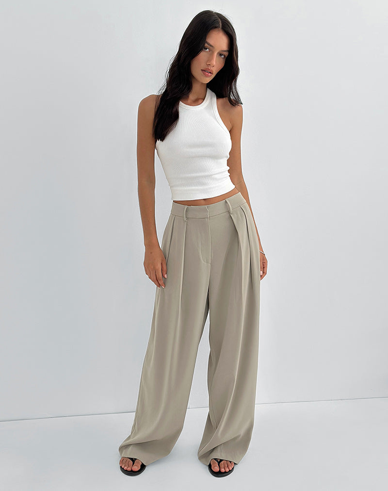 Nala Wide Pleat Trouser in Taupe Tailoring-Nico Sky